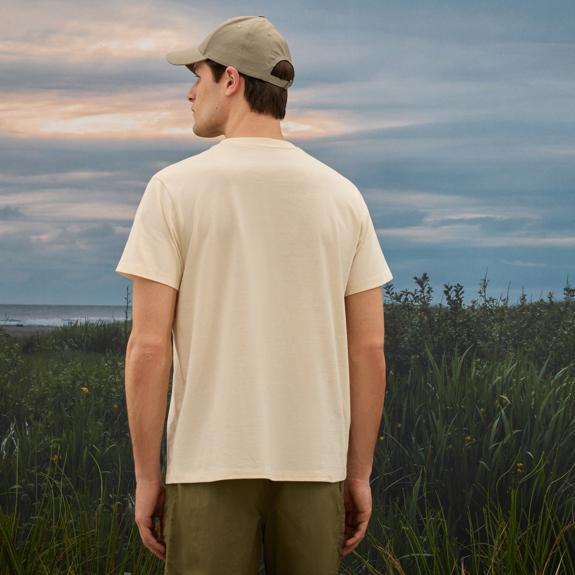 T-shirt de Algodão Estampada de Homem Bege-claro-3