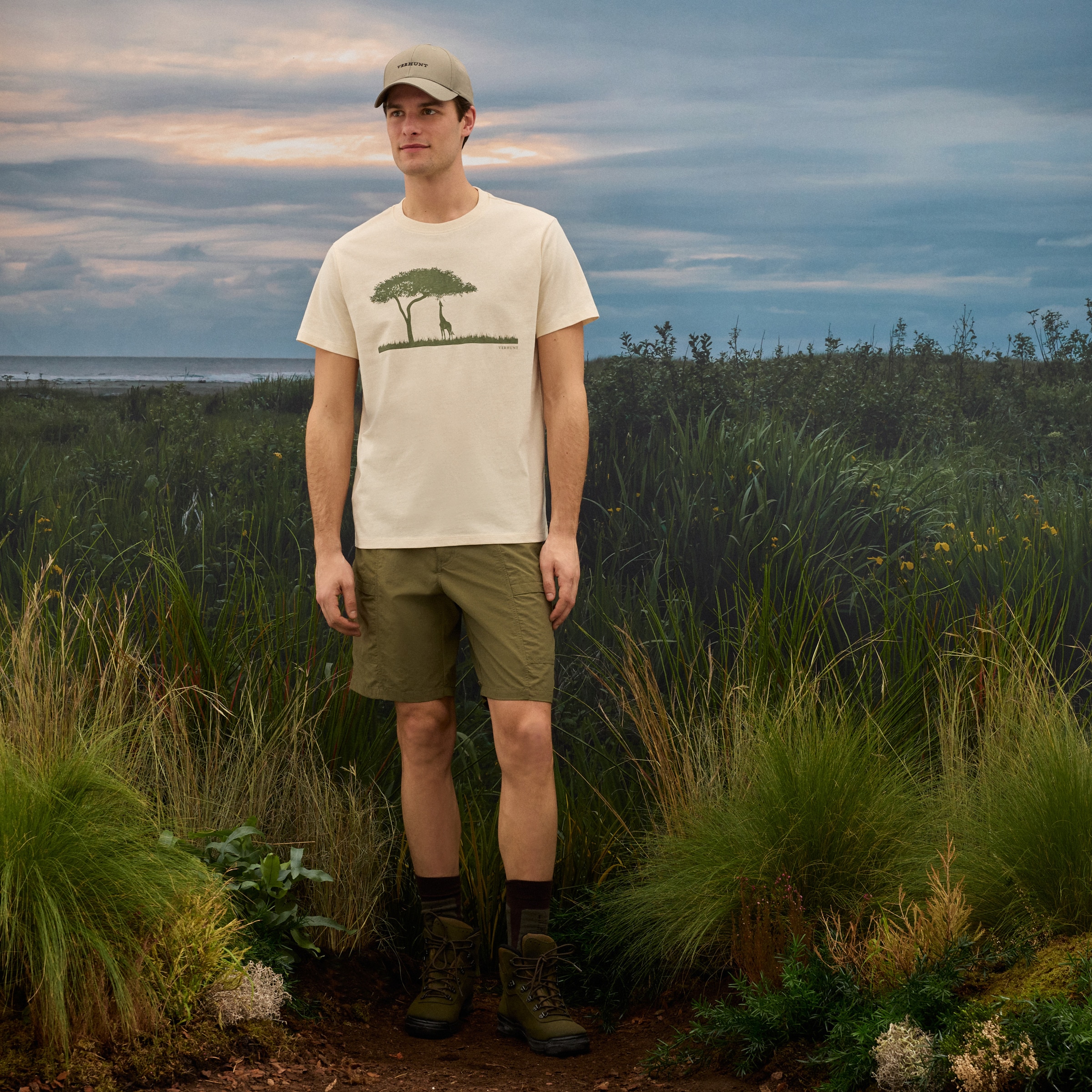 T-shirt de Algodão Estampada de Homem Bege-claro-2