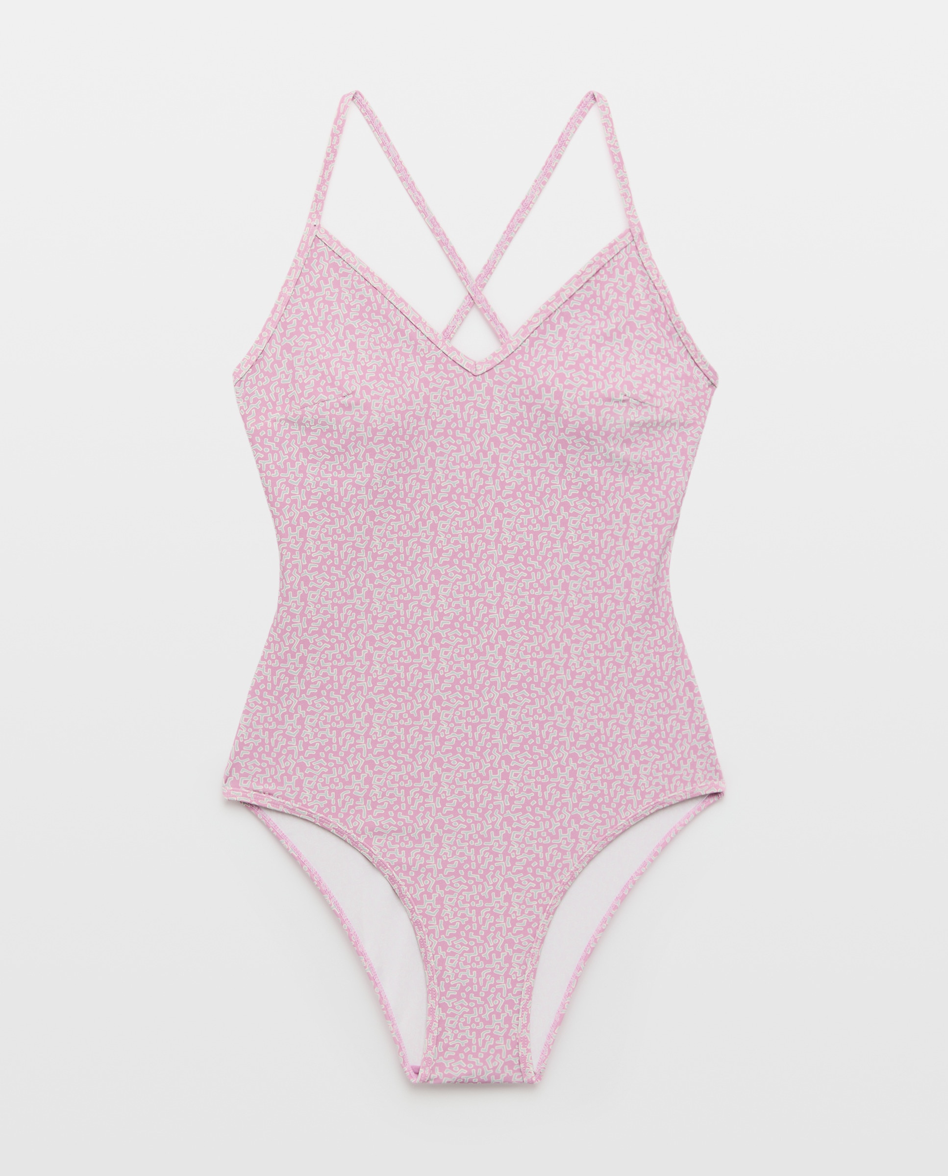 Bañador mujer tirante fino escote pico 200 Rosa-3