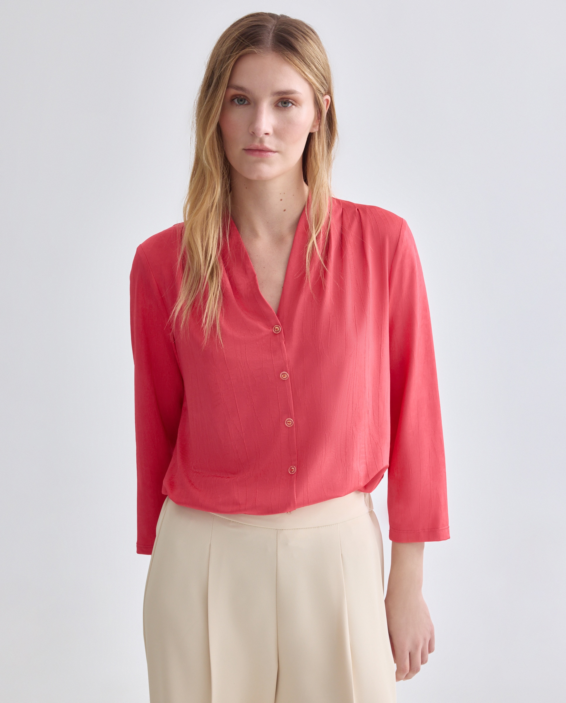 Blusa lisa com manga 3/4 Vermelho-1