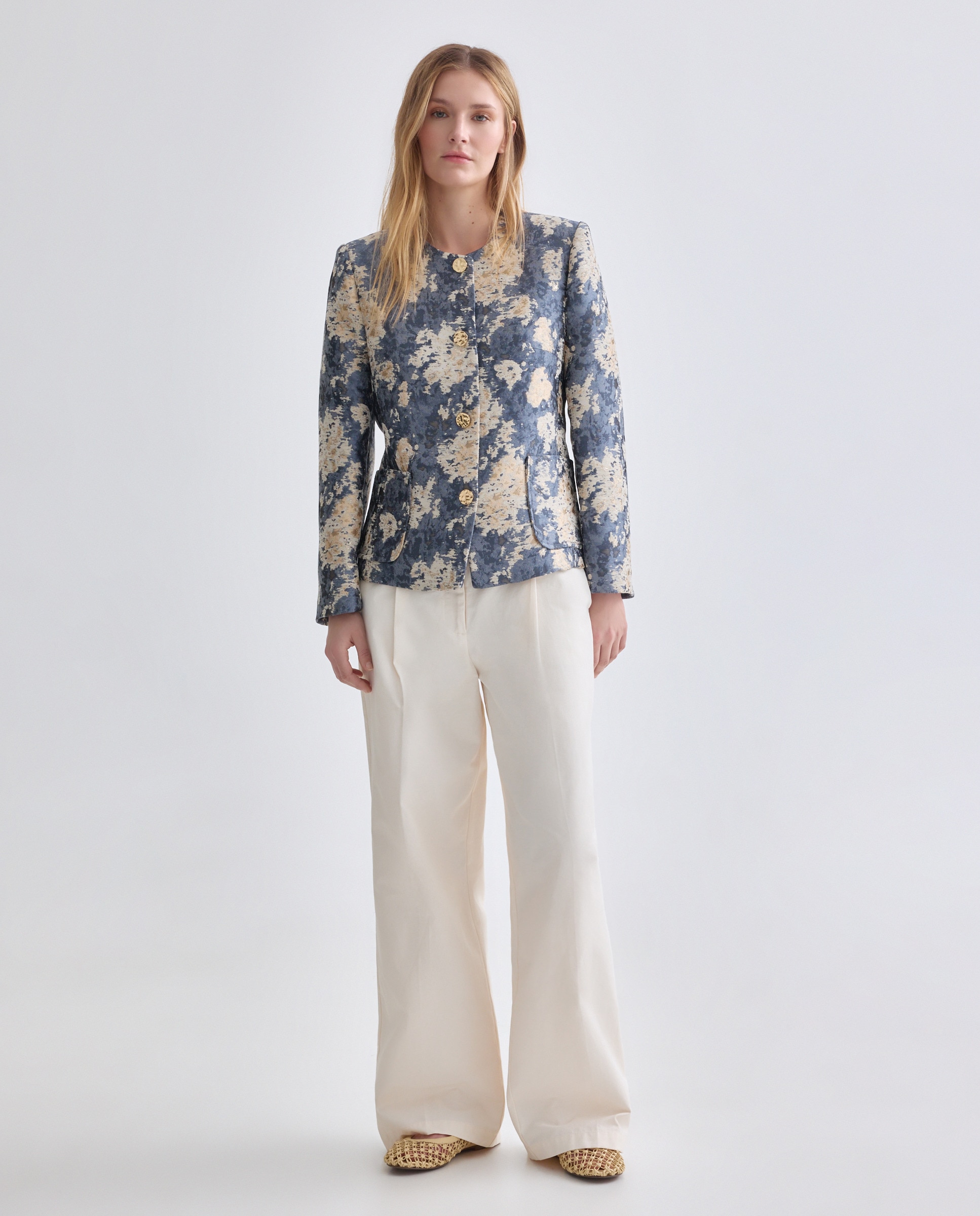Casaco Jacquard com Manga Comprida Cinzento-2