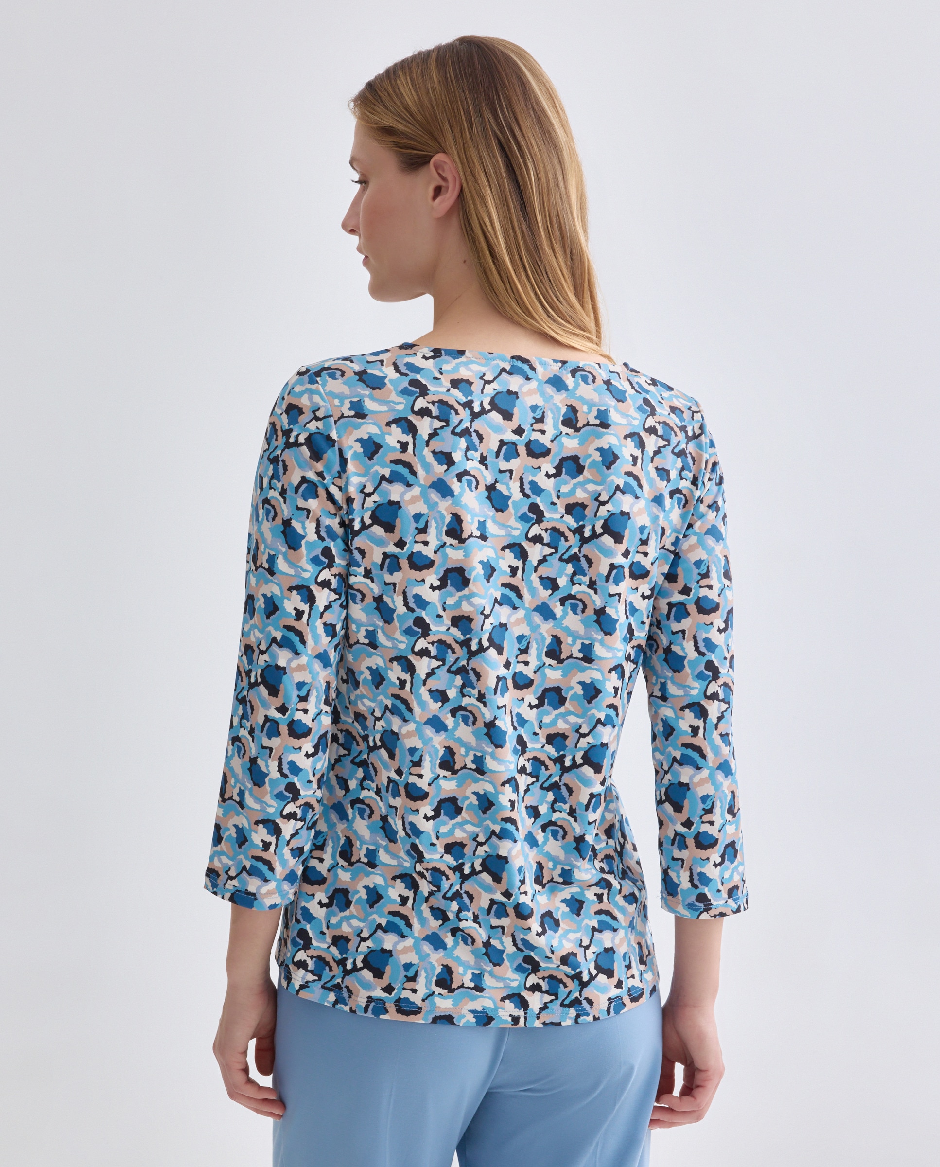 T-shirt estampada com manga 3/4 Azul-3
