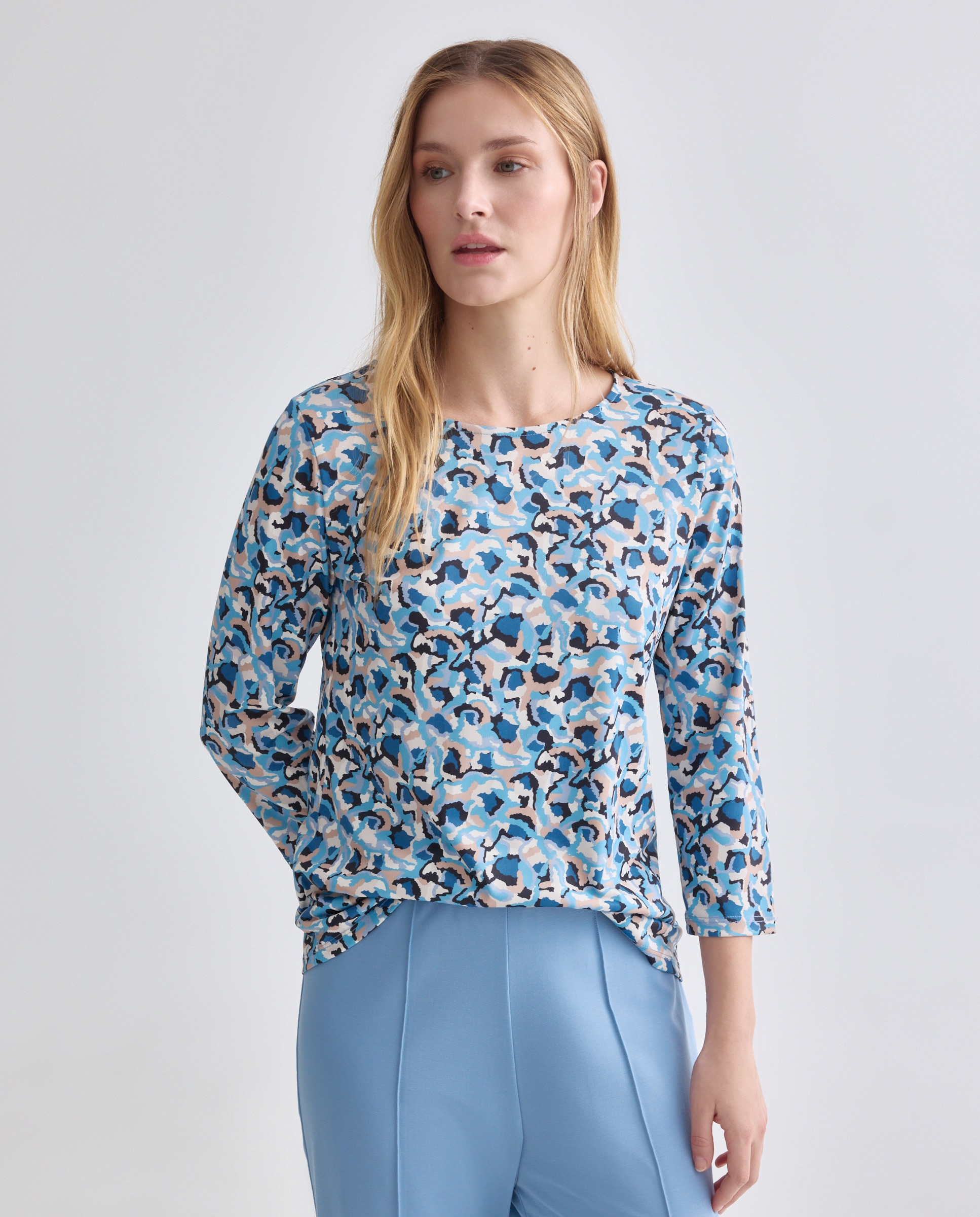 T-shirt estampada com manga 3/4 Azul-2