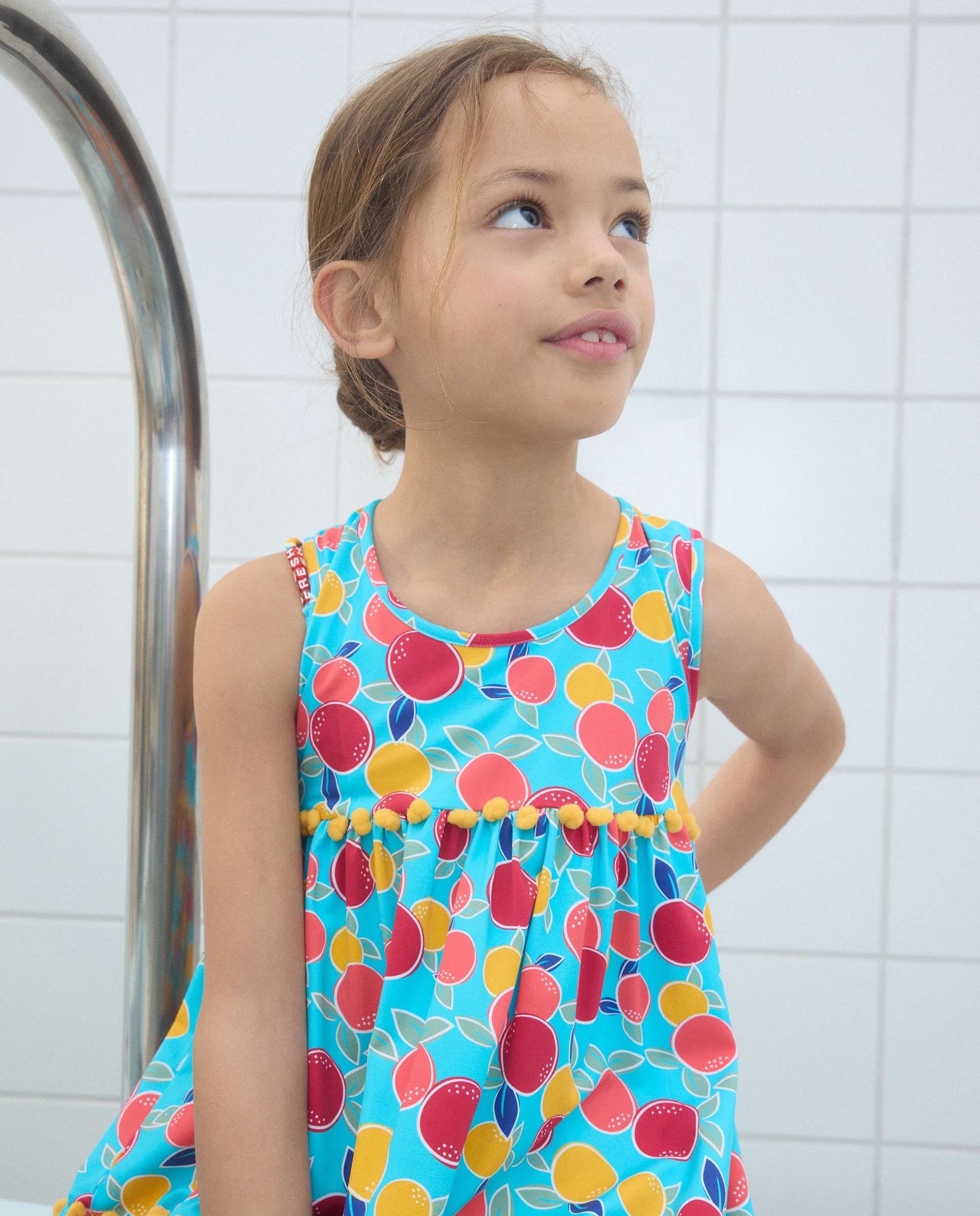 Vestido de Folhos às Cores com Ameixas Verde-2