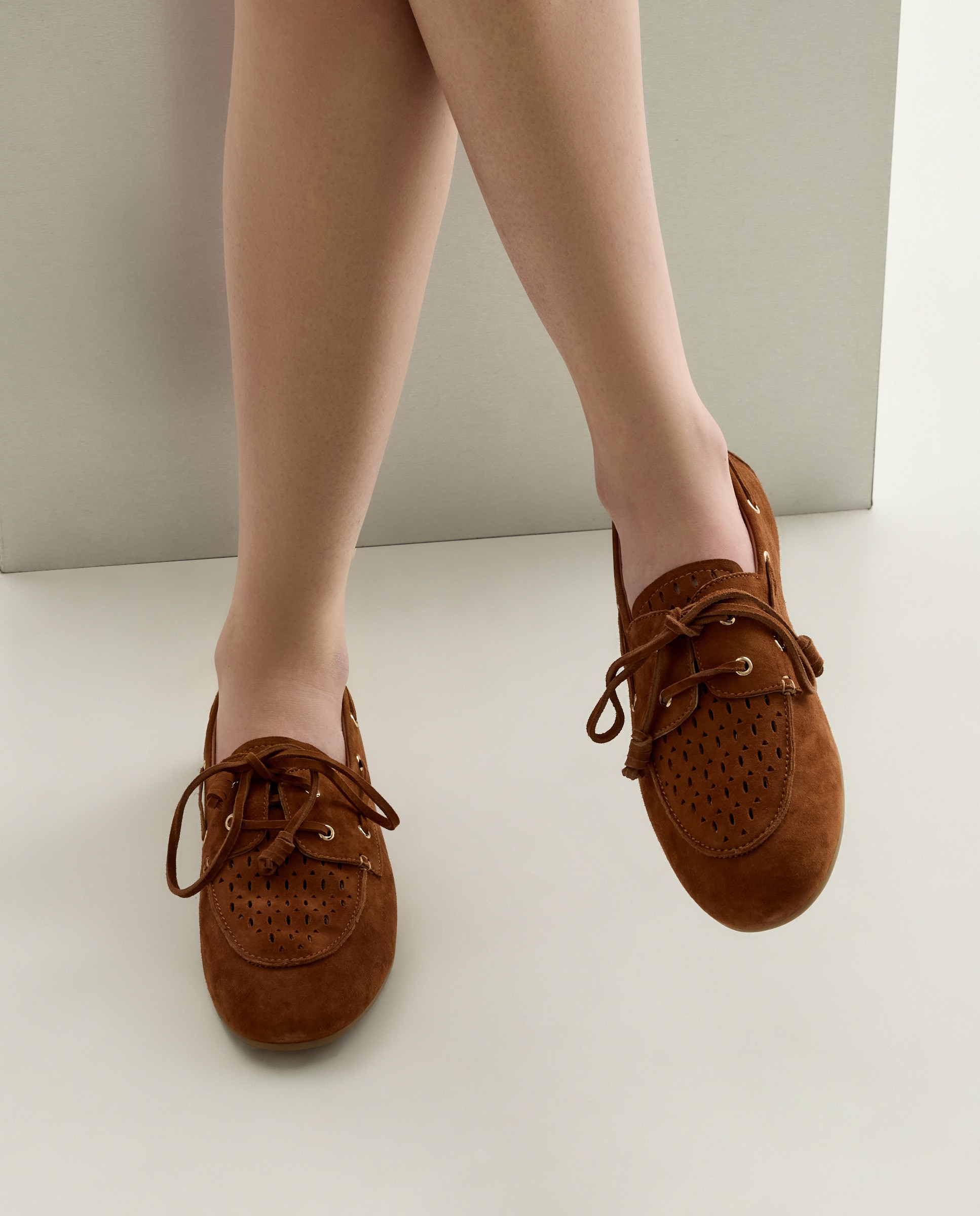 Sapatos Rasos Tipo Mocassins Lisos com Atacadores 730 Camel-6