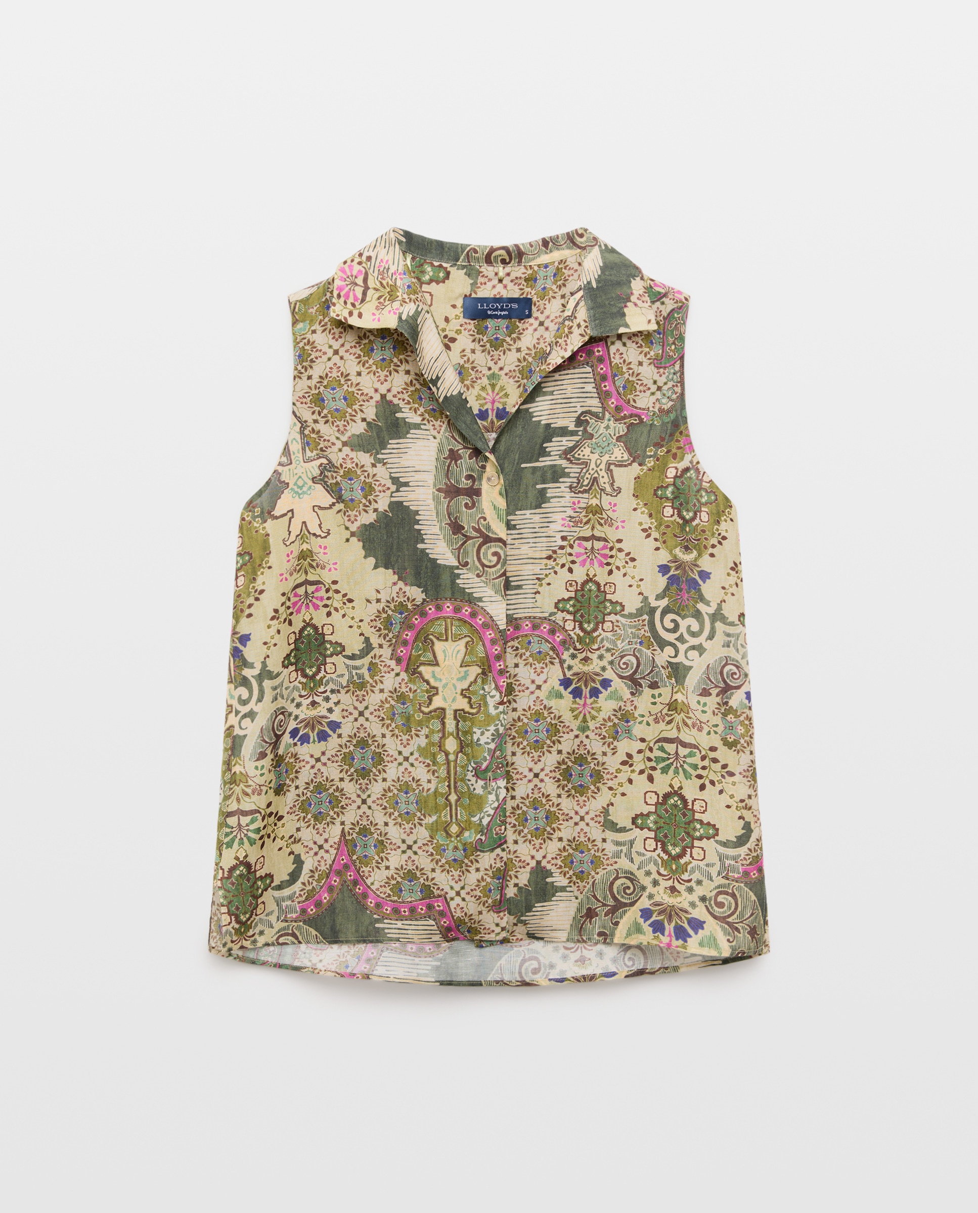 Camisa de Linho sem Mangas Verde-4