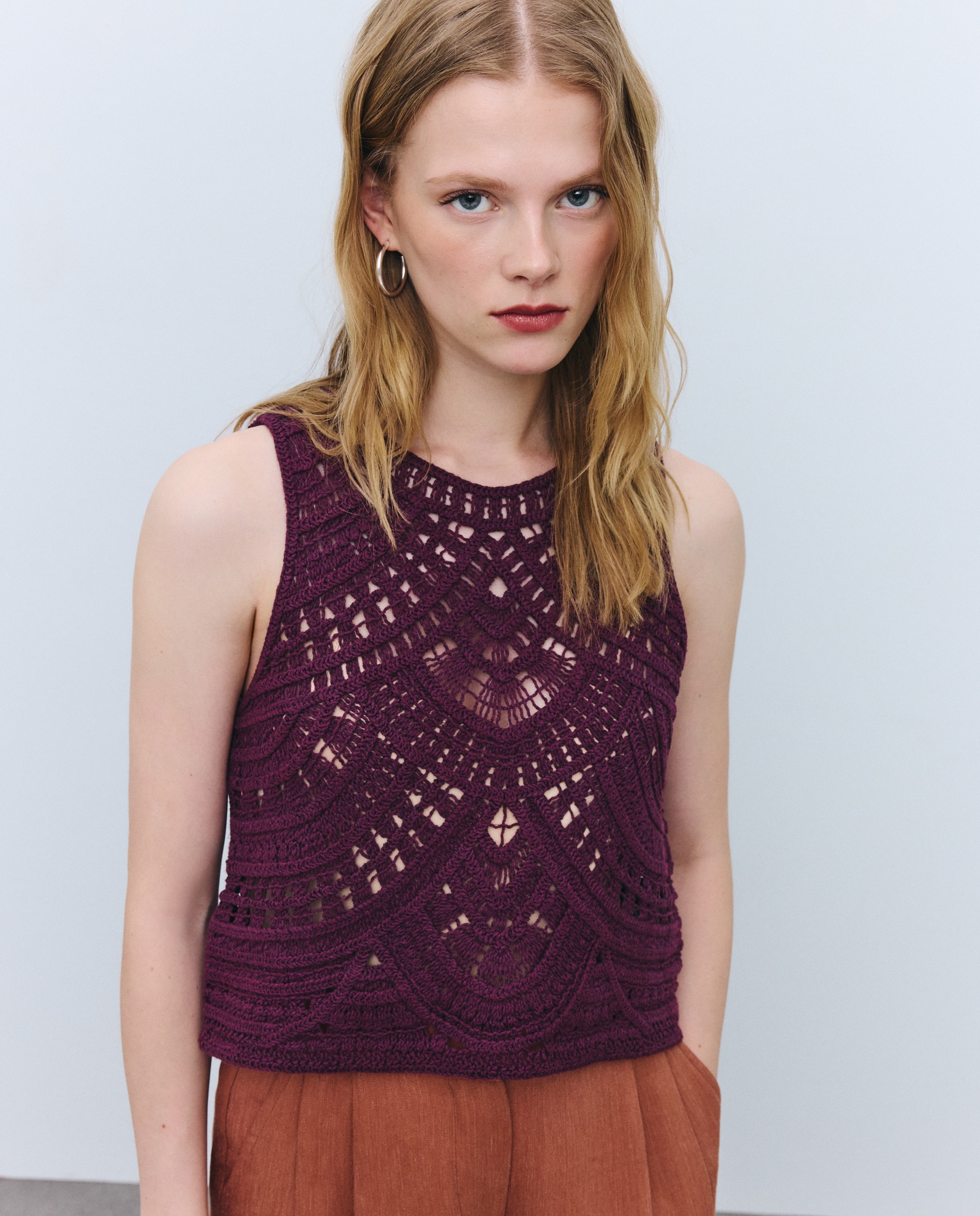 Top de Crochet sem Mangas Ameixa-2