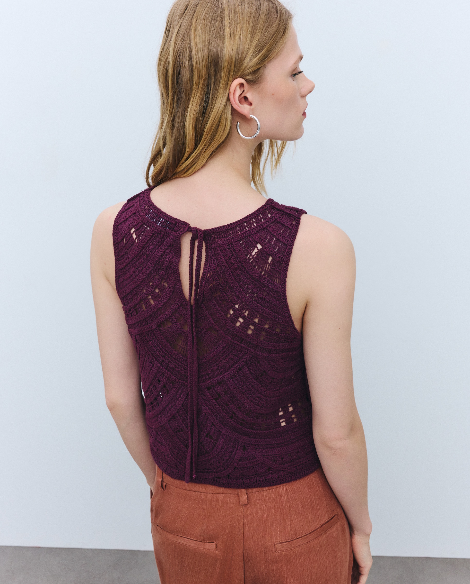 Top de Crochet sem Mangas Ameixa-3