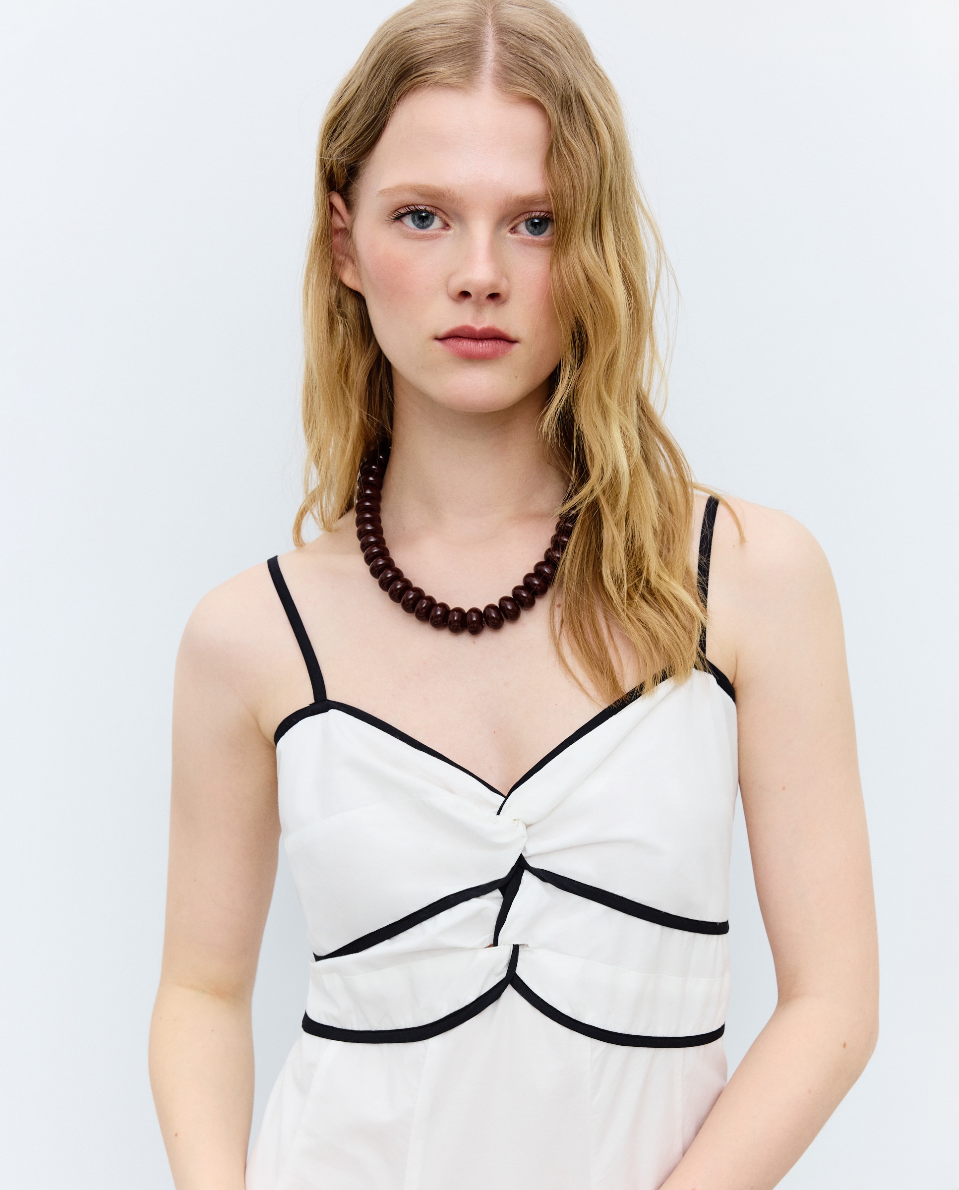 Vestido sem Mangas com Renda em Contraste na Parte Inferior Branco-marfim-2