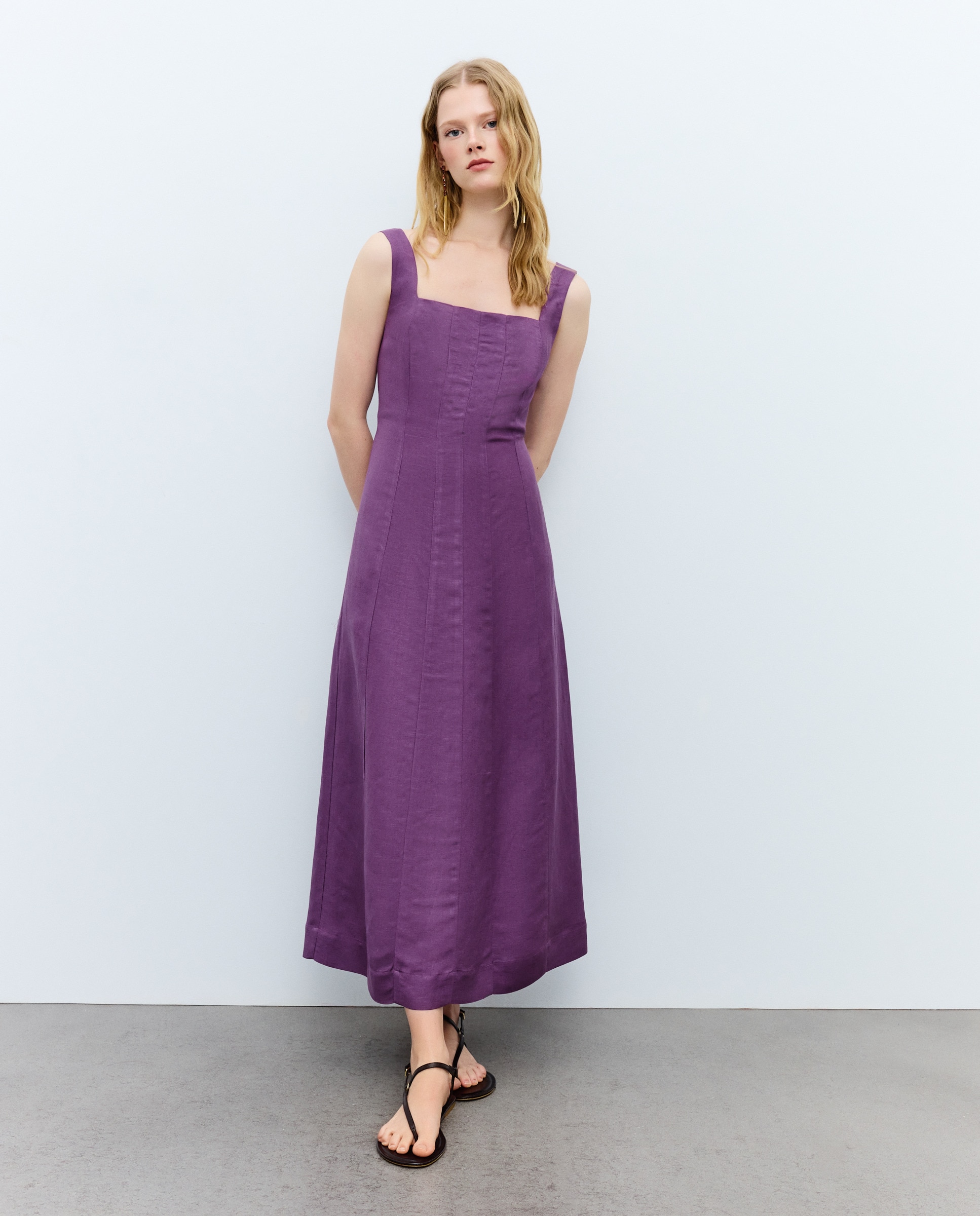 Vestido de Alças com Decote Quadrado 291 Beringela-1