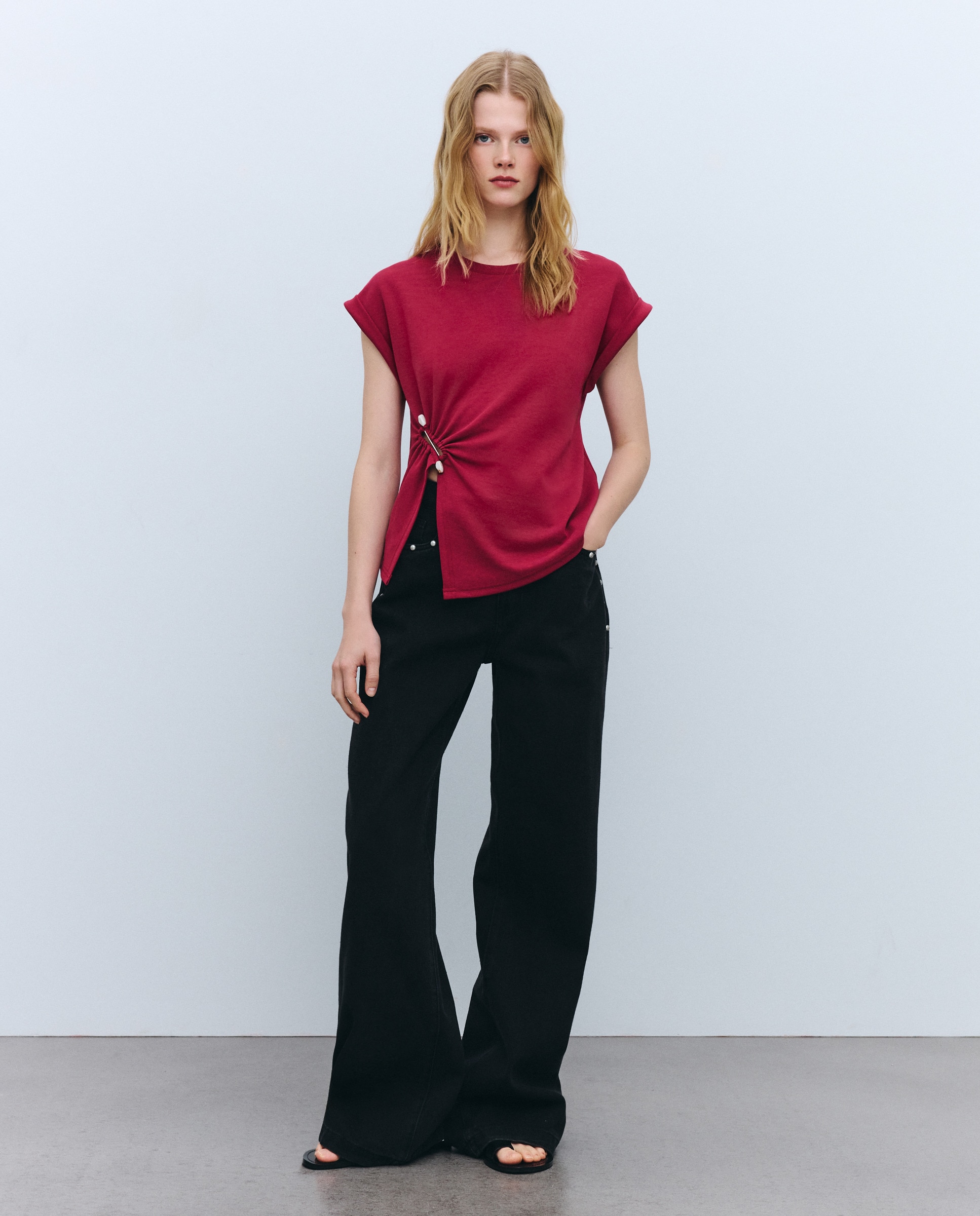 T-shirt com Franzido Lateral e Missanga Ameixa-1