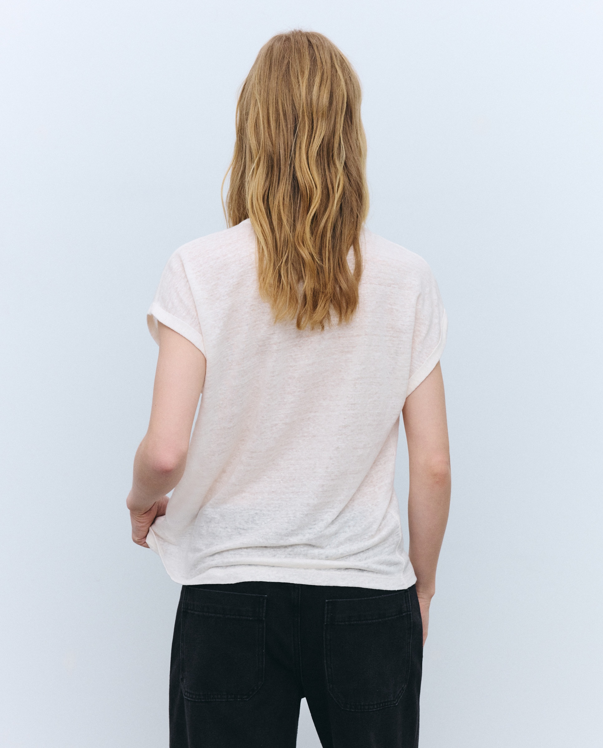 T-shirt de Linho com Decote com Laço 120 Cru-3