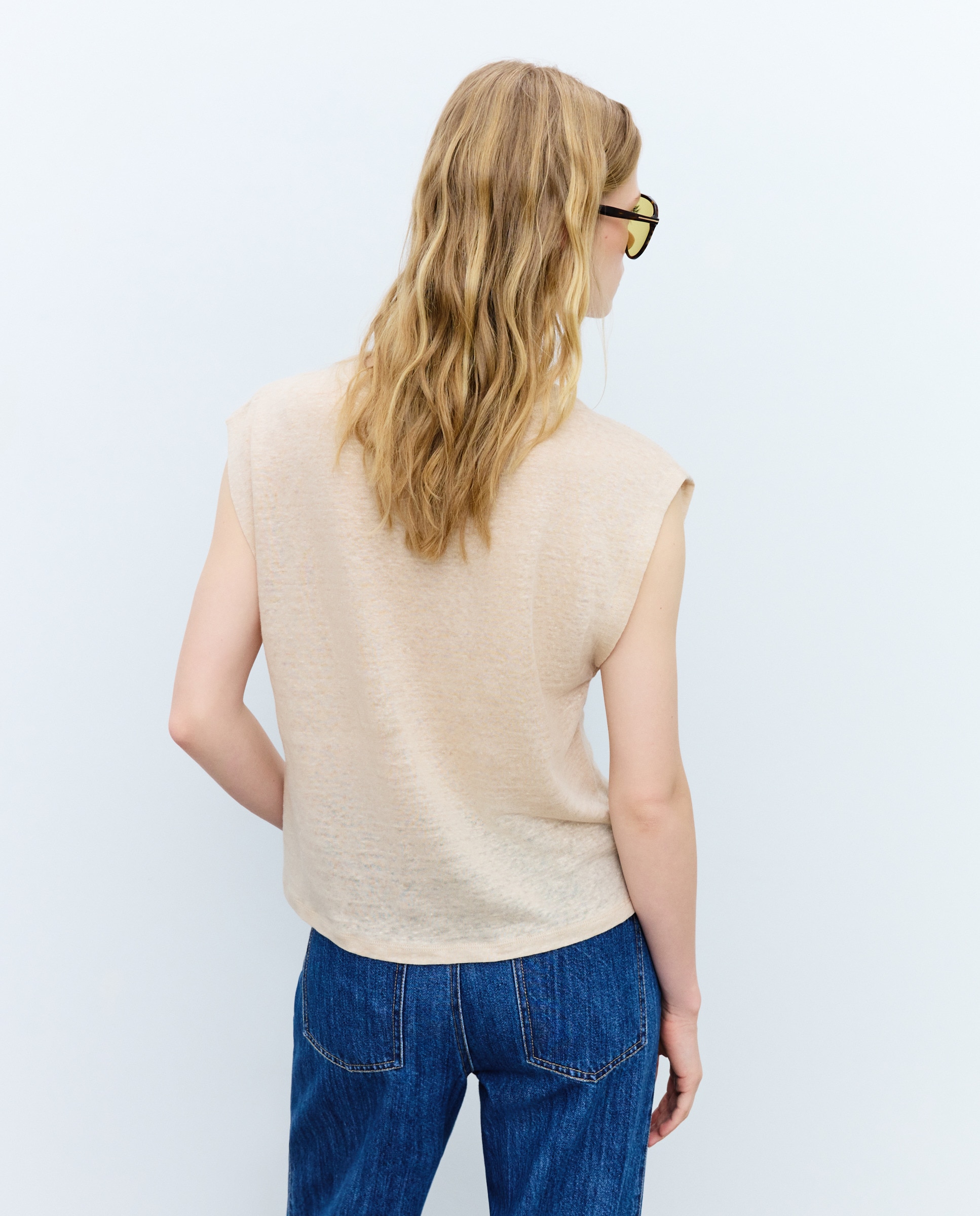T-shirt de Linho com Detalhes no Ombro 120 Cru-3