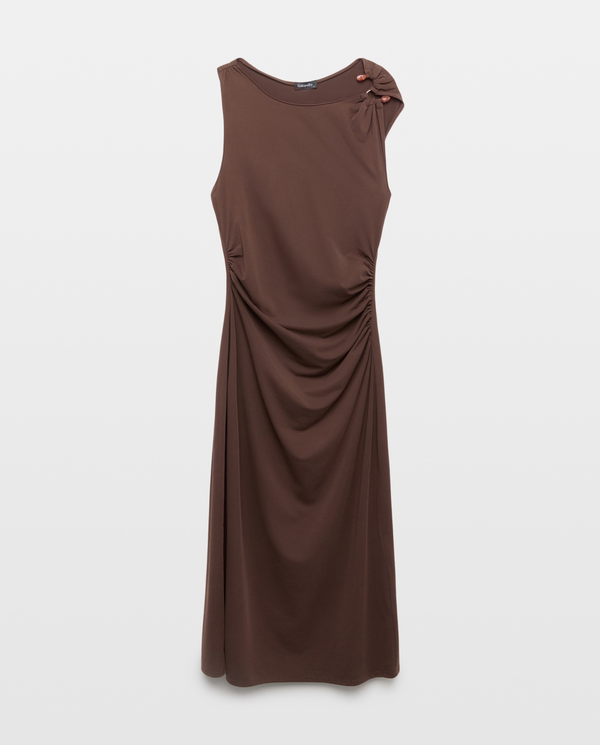 Vestido Midi sem Mangas Castanho-5