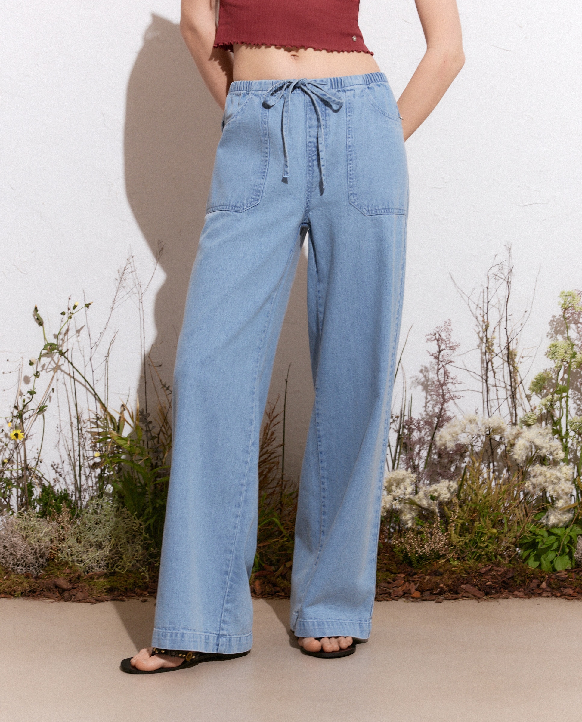 Jeans com Elásticos Azul-índigo-2