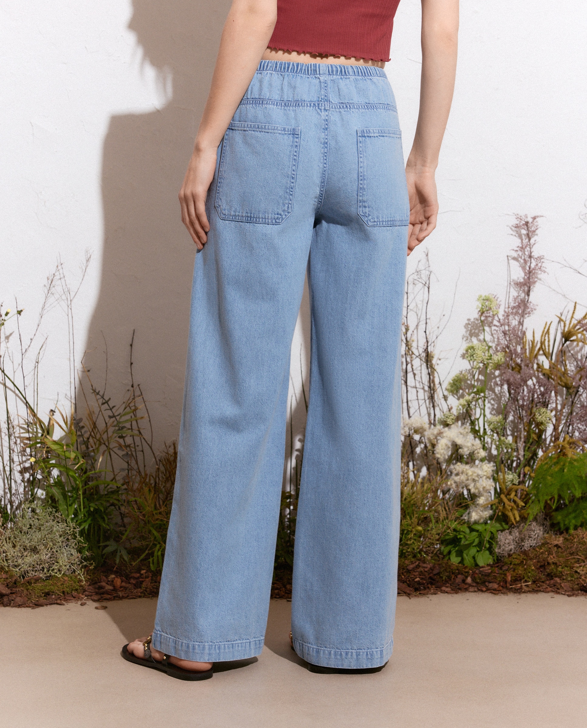 Jeans com Elásticos Azul-índigo-3