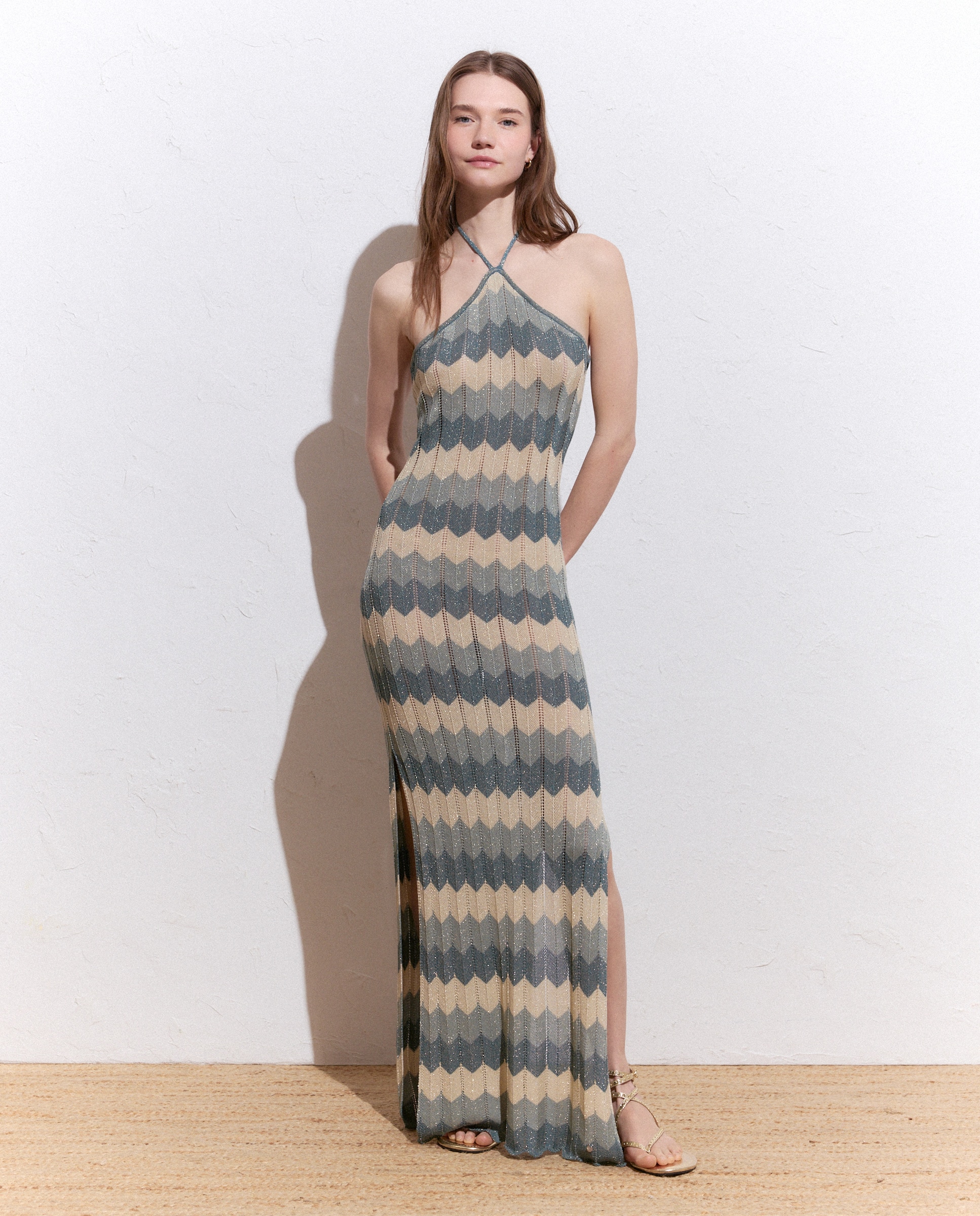Vestido de Tricot com Chevron Verde-2