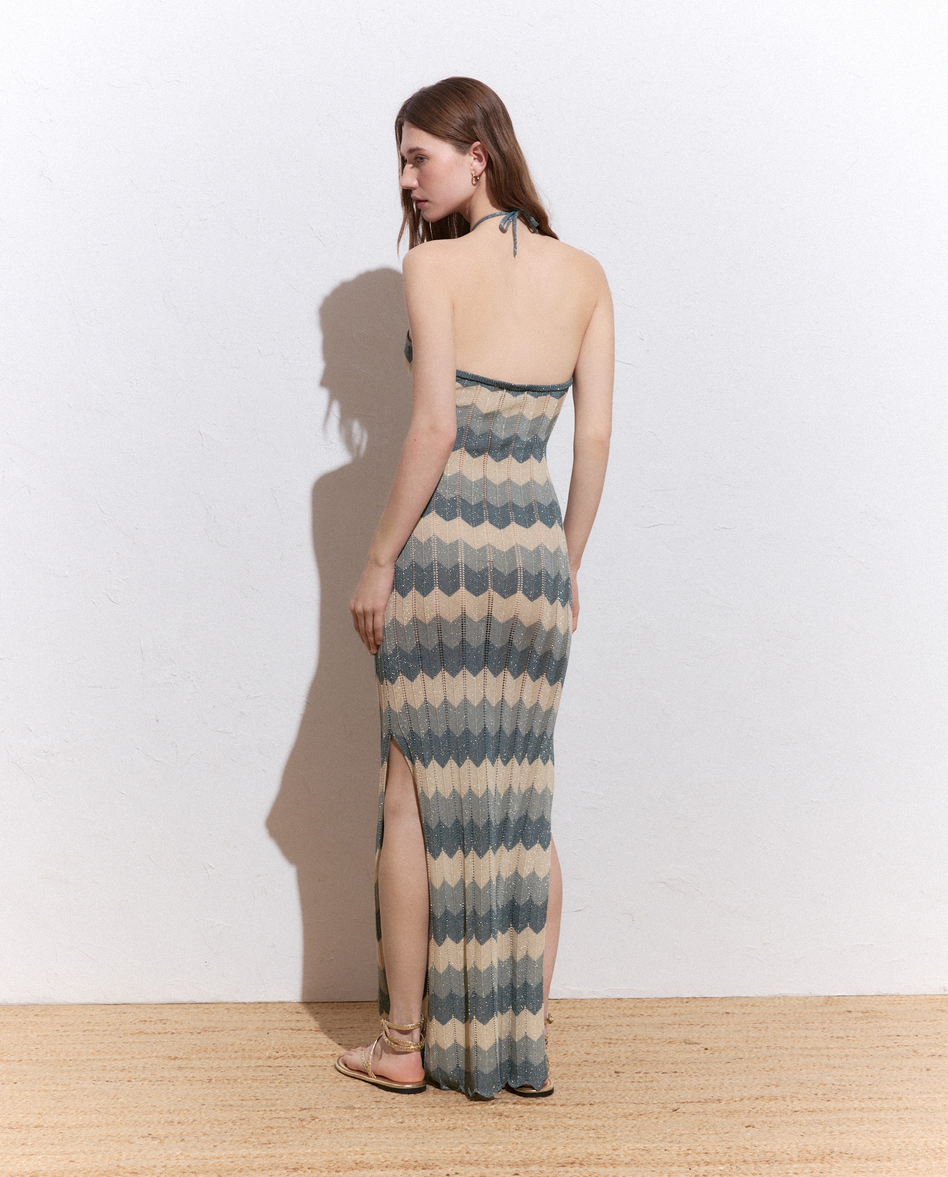 Vestido de Tricot com Chevron Verde-3