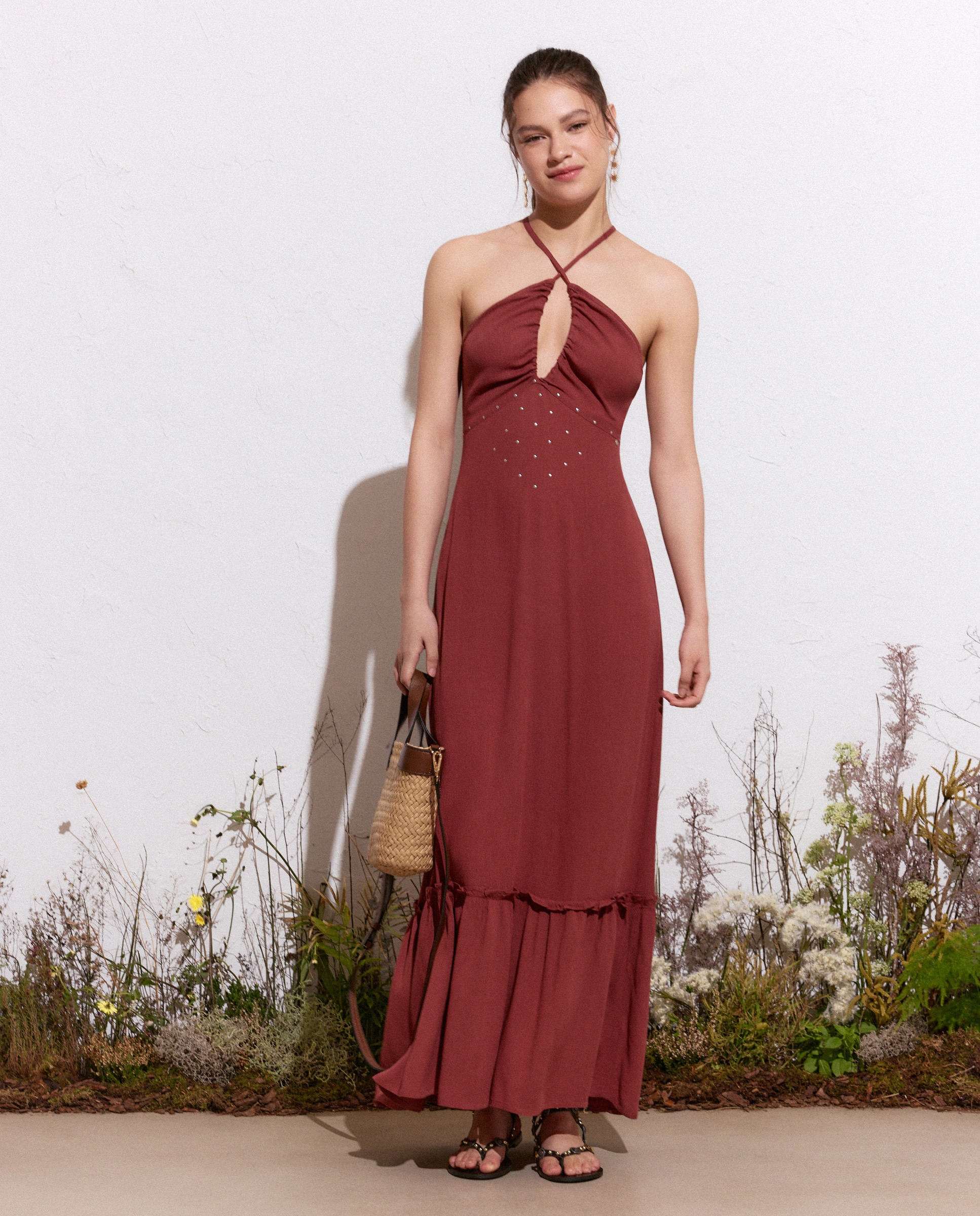 Imagem 0 de Vestido Comprido com Decote Franzido