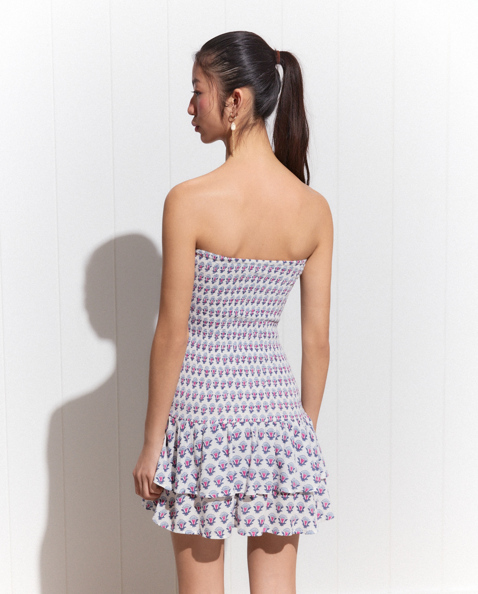 Vestido com Decote Caicai e Elásticos Branco-3