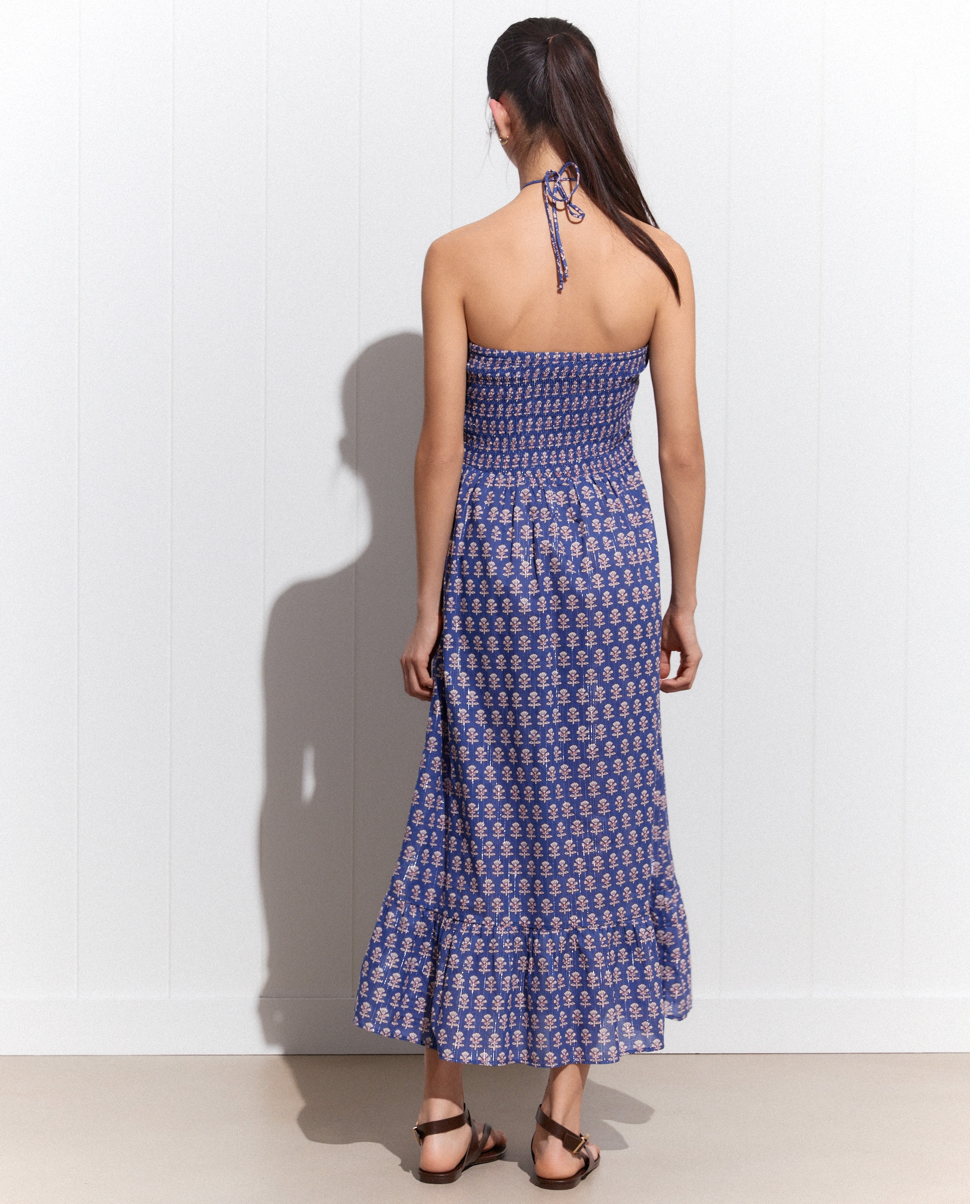 Vestido Comprido Halter com Estampado 490 Petróleo-3