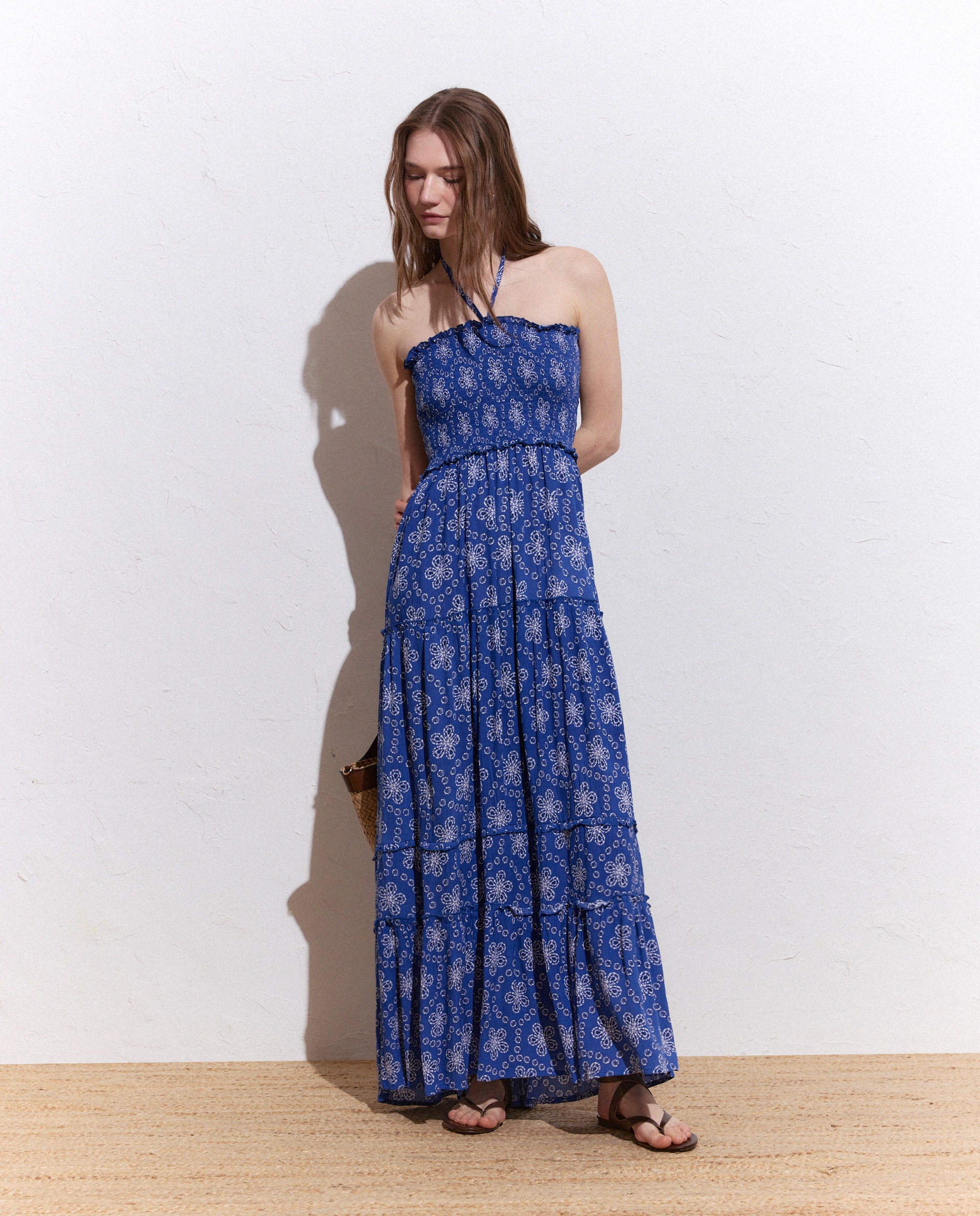 Vestido l com Elásticos e Estampado Floral Tie Dye 490 Petróleo-2