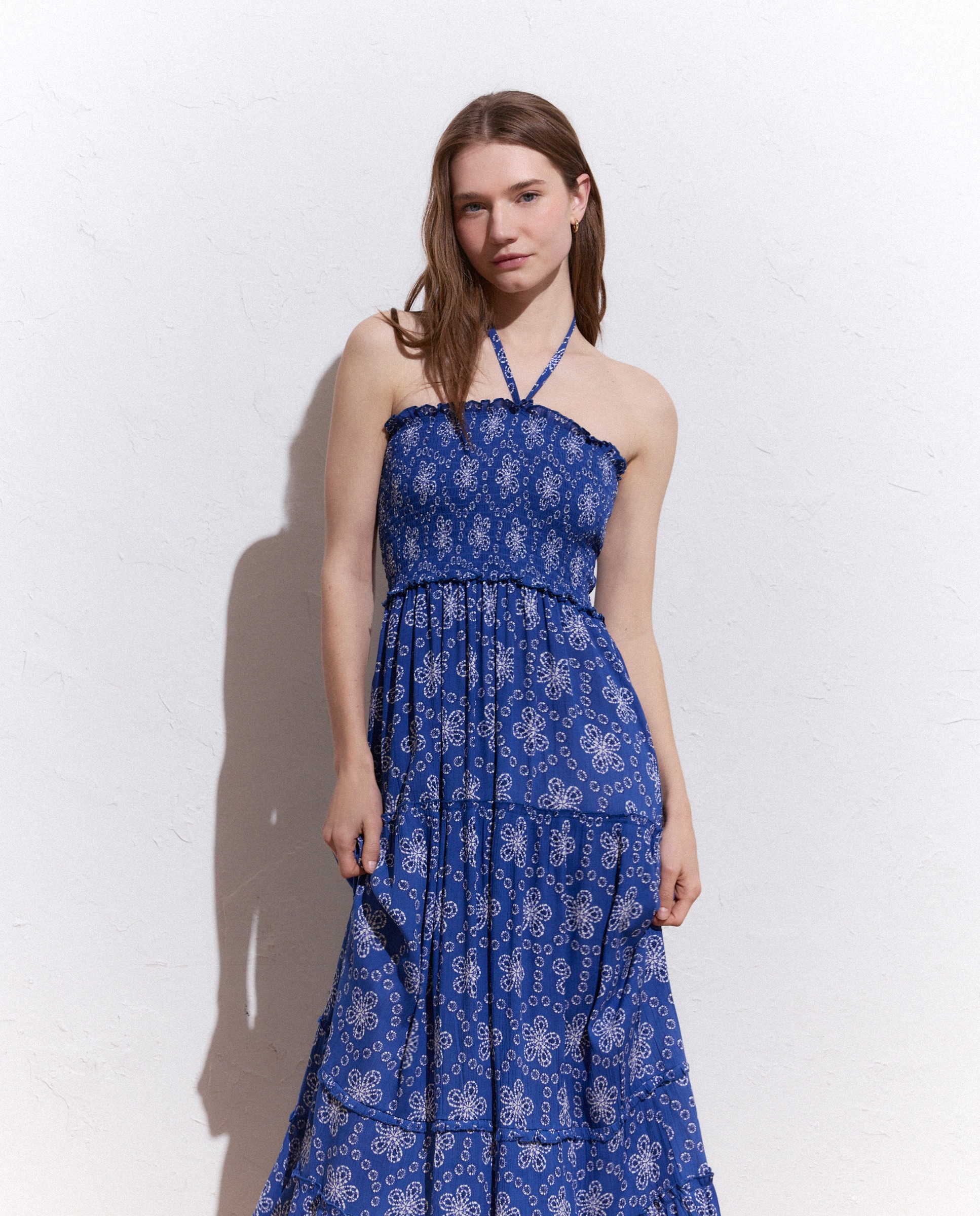 Vestido l com Elásticos e Estampado Floral Tie Dye 490 Petróleo-1