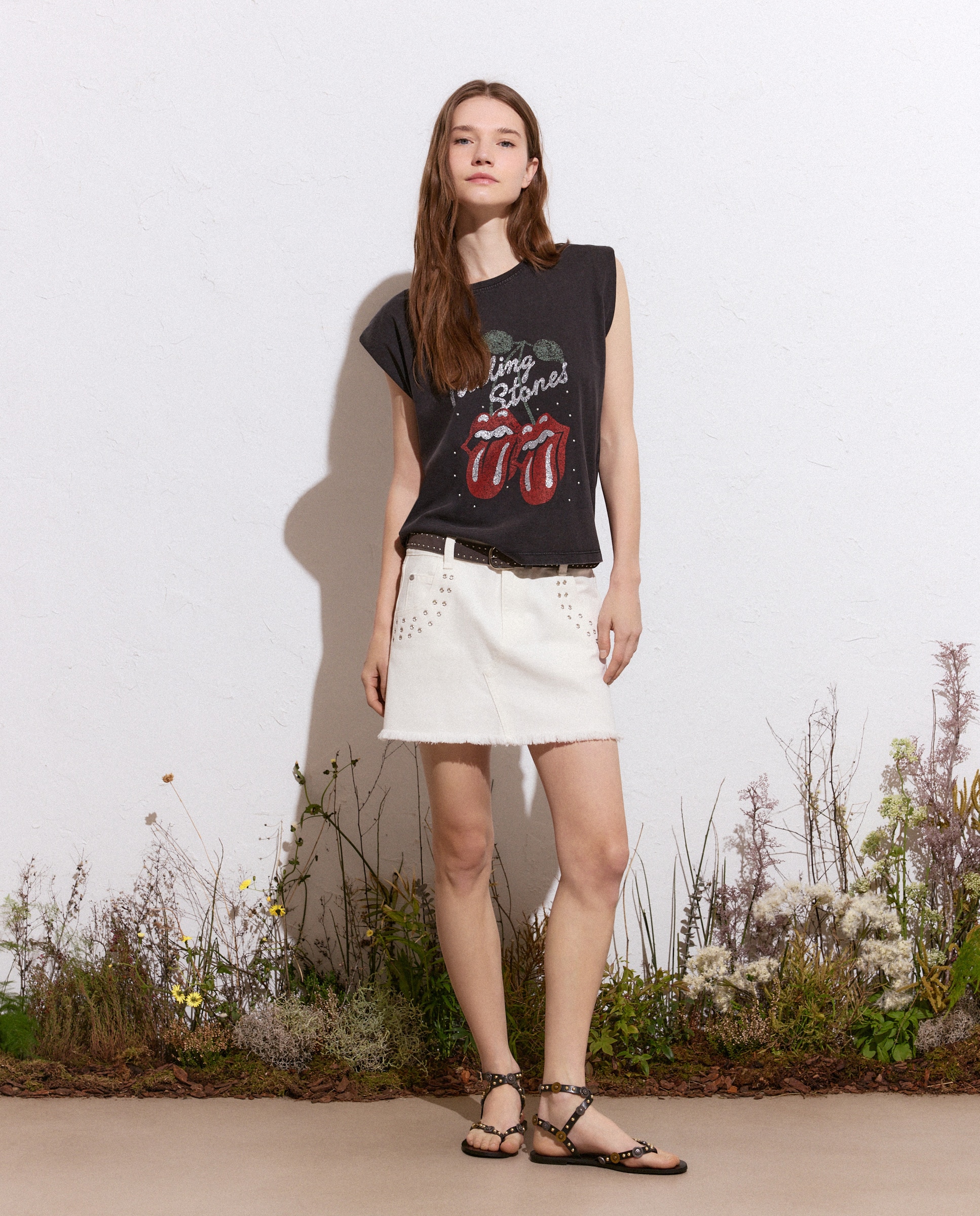 T-shirt sem Mangas Licença Rolling Stones Preto-2