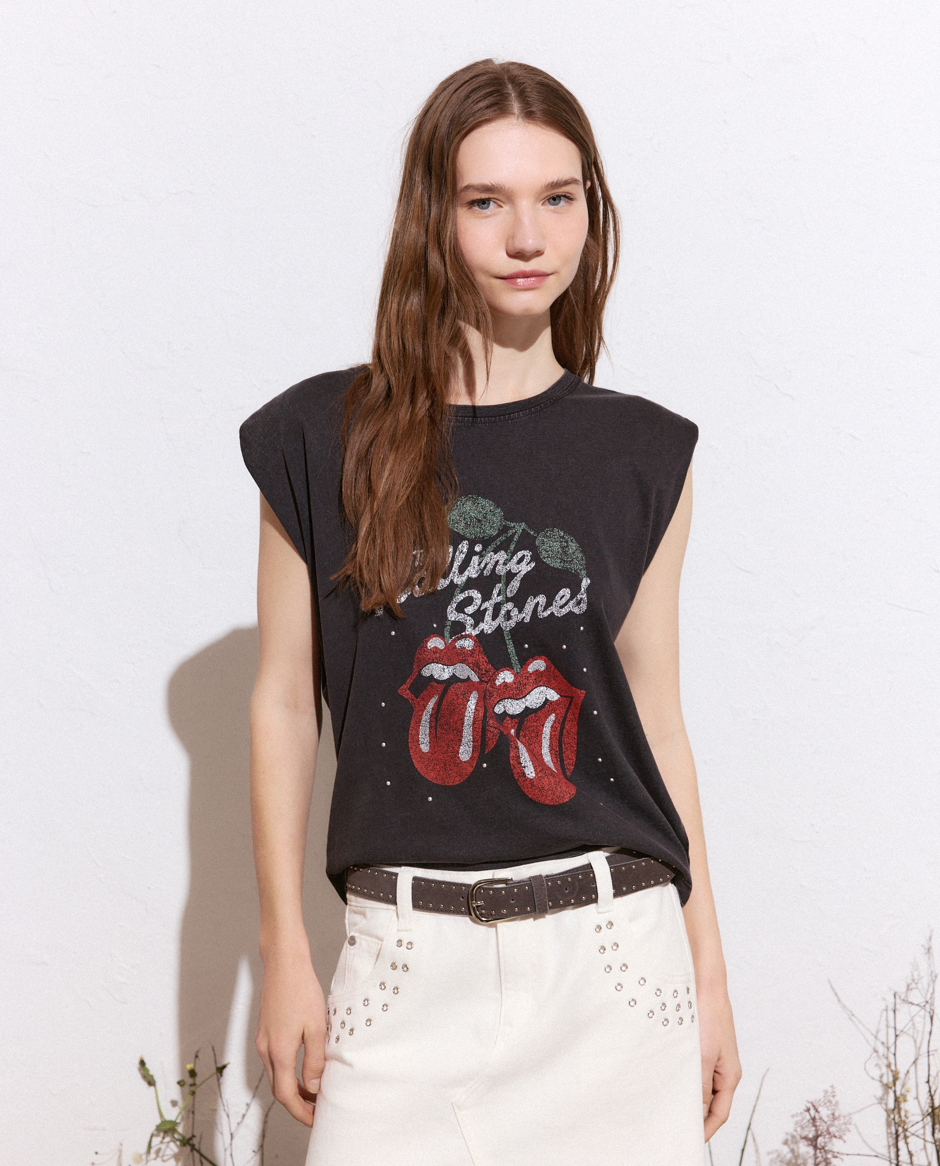 T-shirt sem Mangas Licença Rolling Stones Preto-1