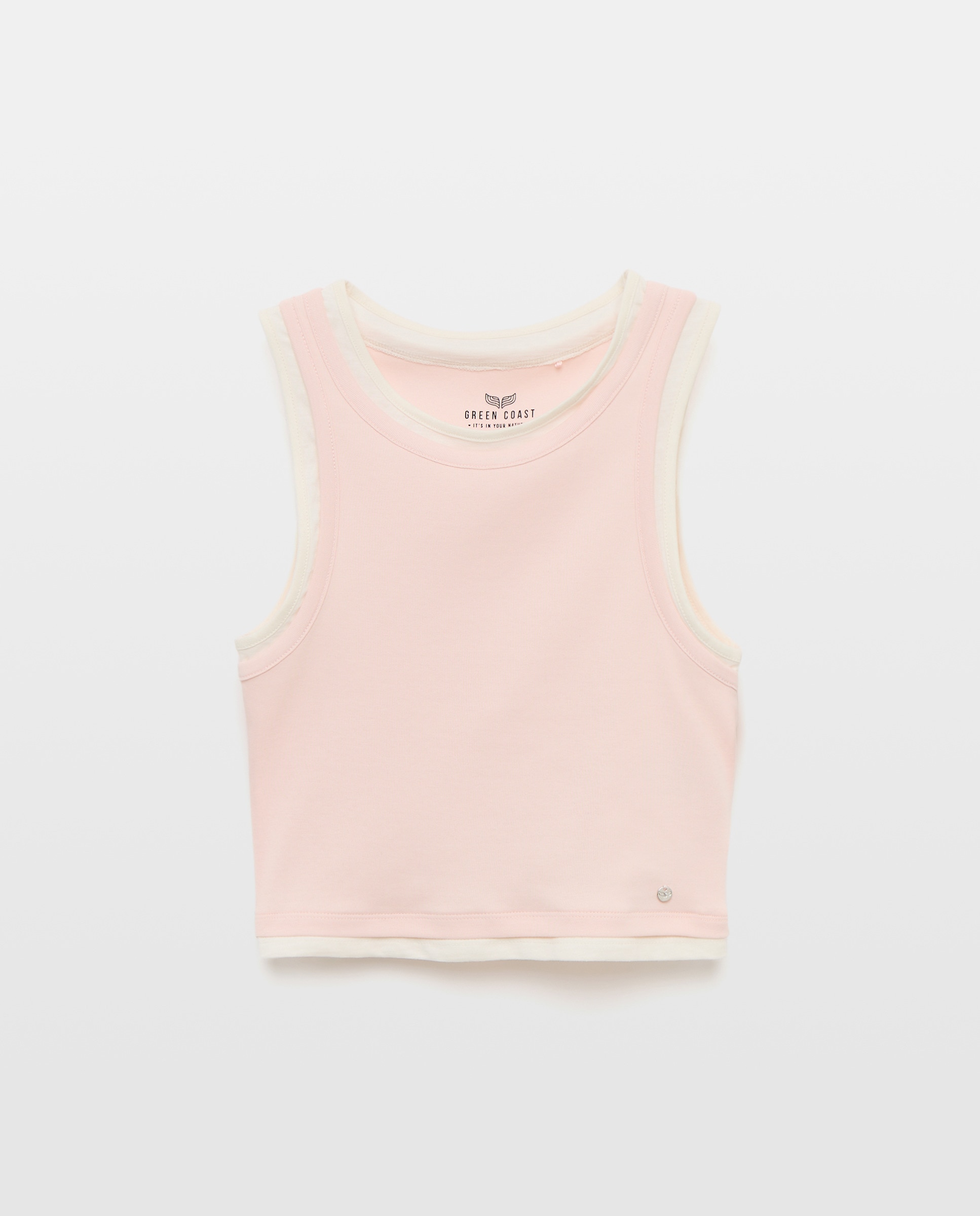 T-shirt Tipo Top sem Mangas com Efeito Duplo 260 Salmão-4