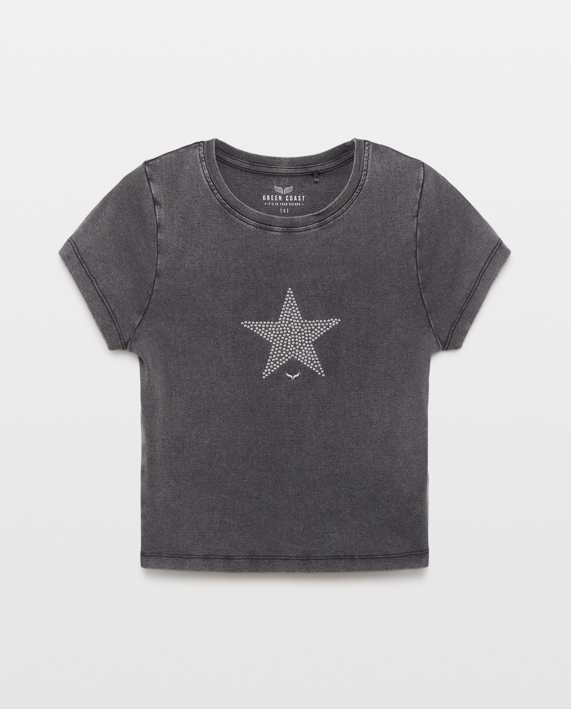 T-shirt com Lavagem, Estrelas e Tachas 830 Antracite-4