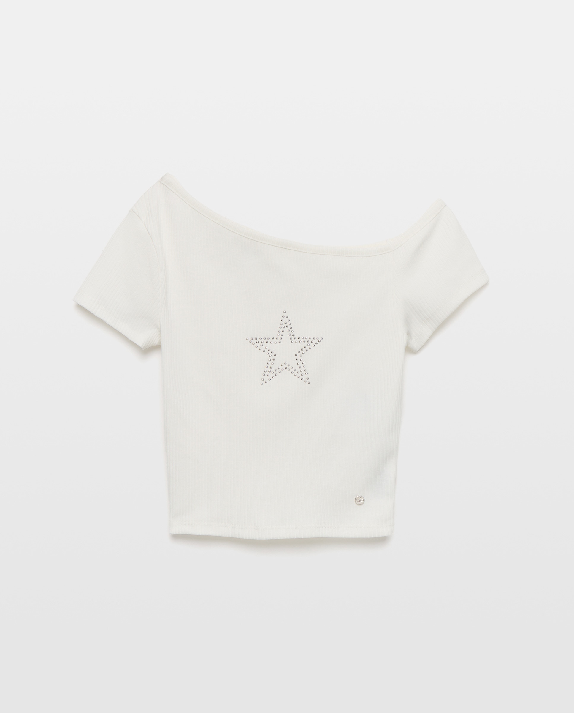 T-shirt Assimétrica com Detalhe de Estrela Branco-marfim-4