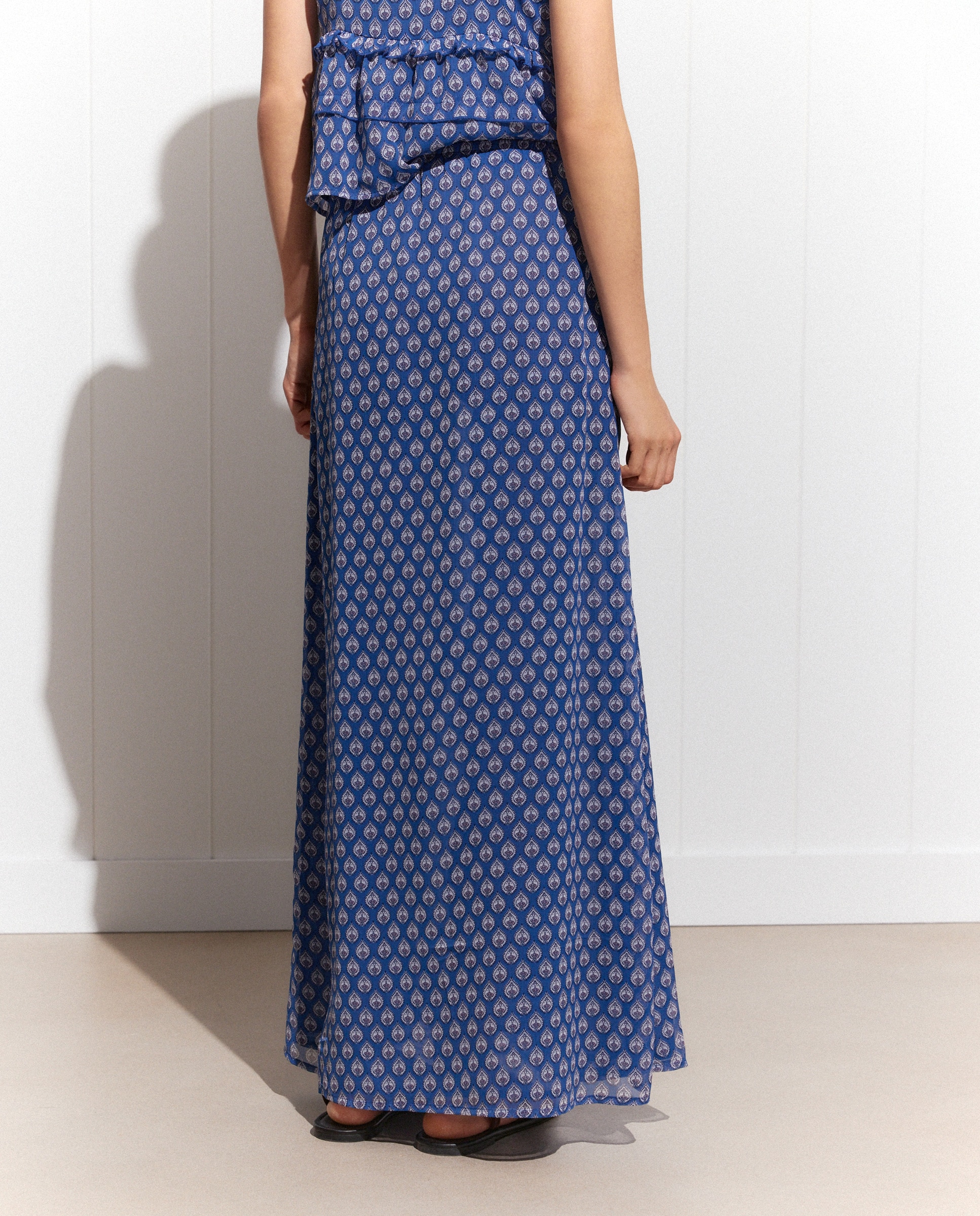 Saia Comprida de Chiffon com Estampado Azul pálido-3