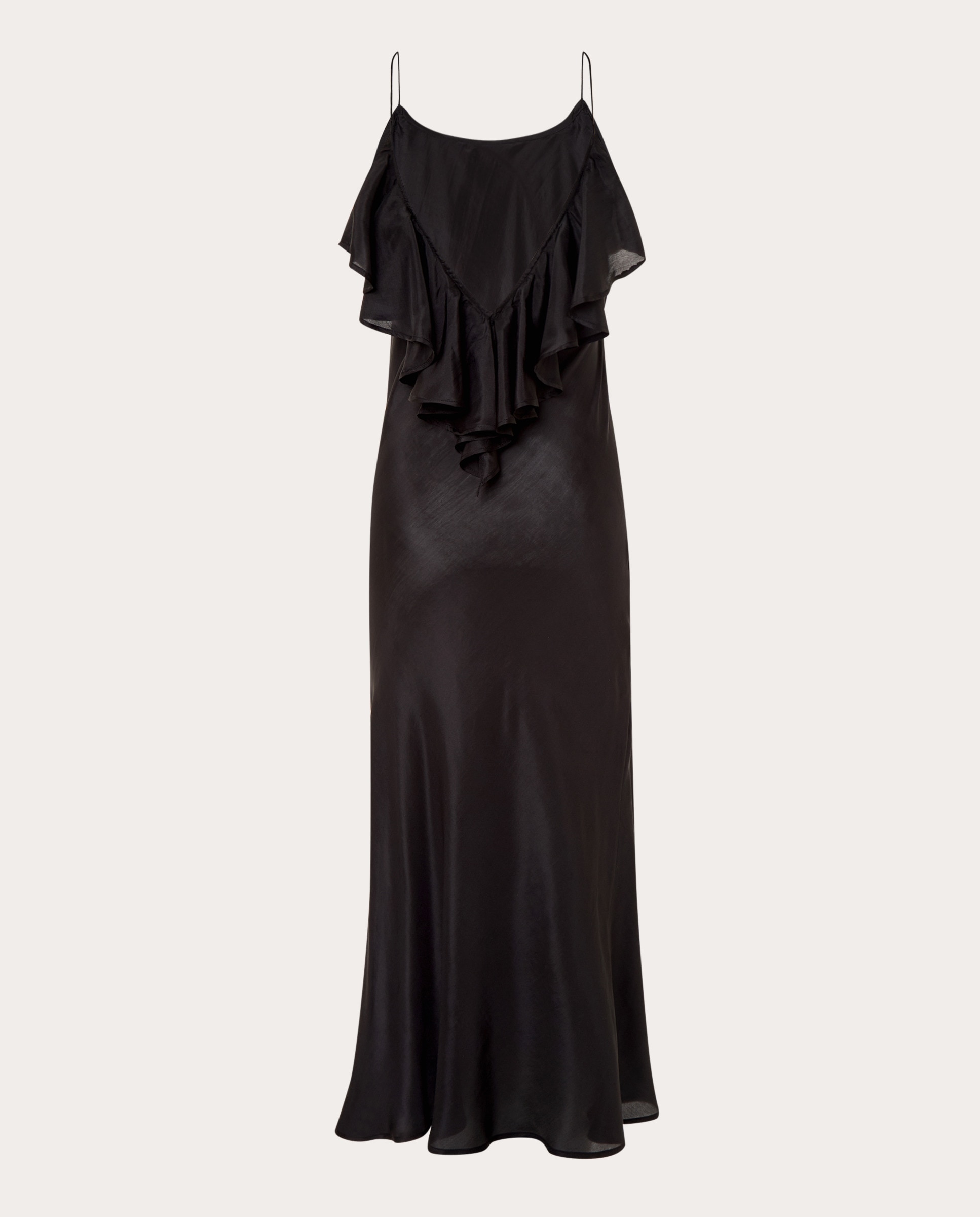 Vestido Comprido Flora de Seda Preto-2