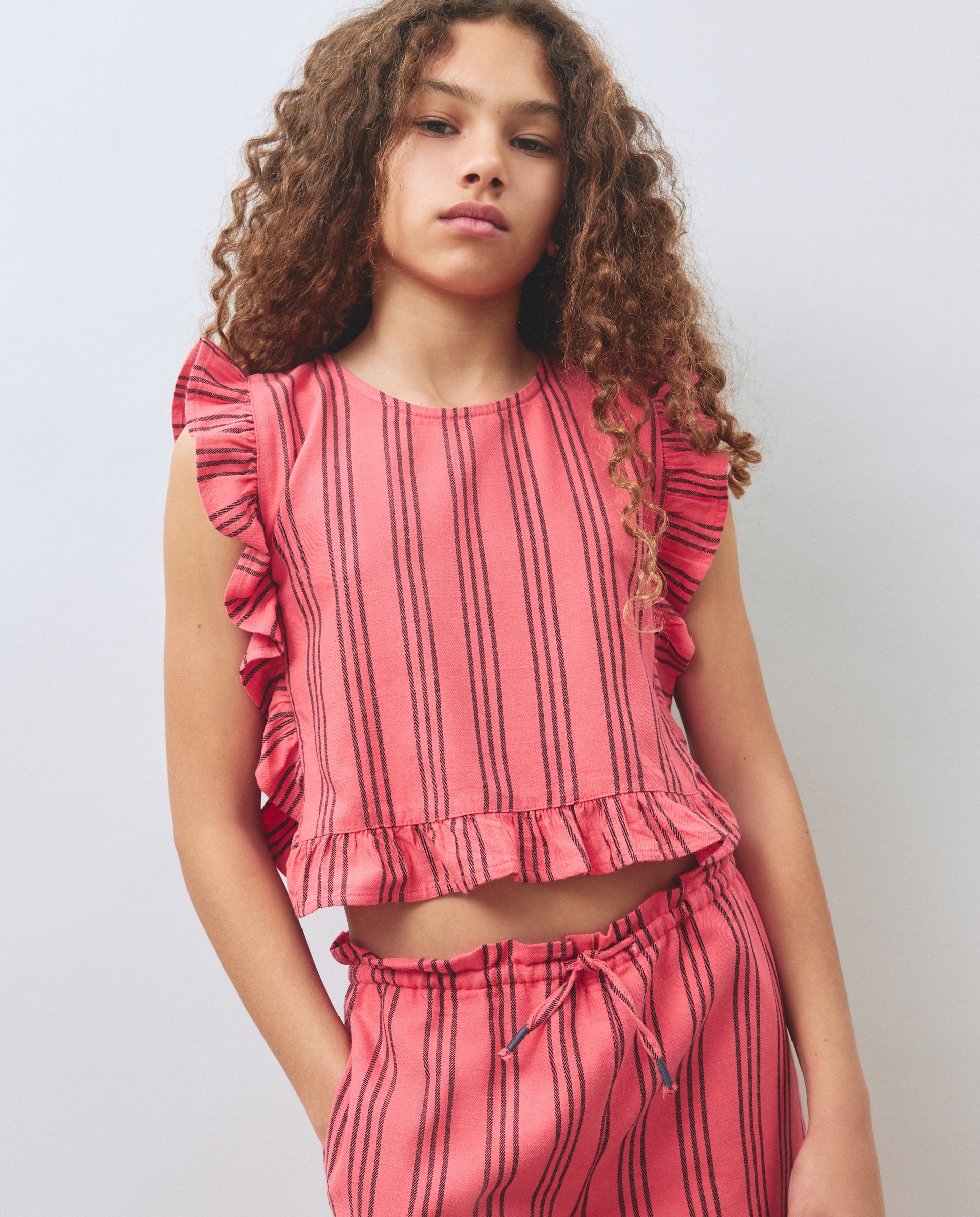 Blusa sem Mangas e com Folho Kids El Corte Inglés Rosa-4