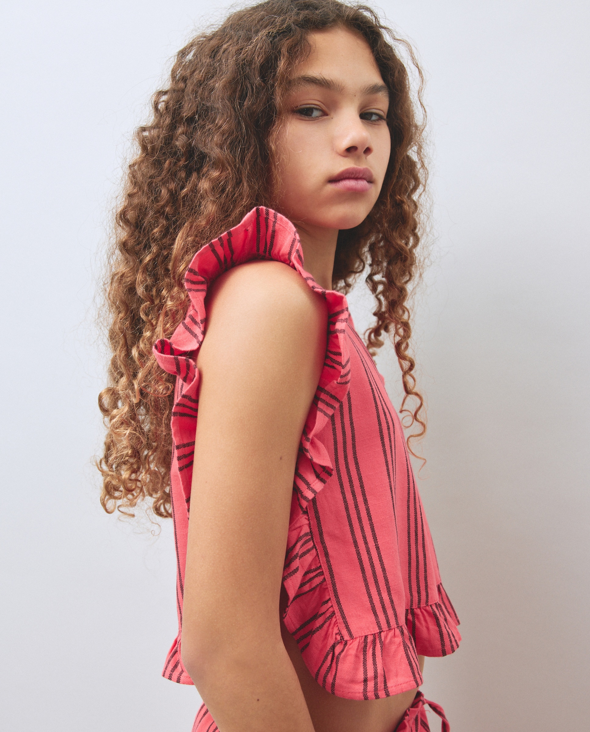 Blusa sem Mangas e com Folho Kids El Corte Inglés Rosa-1