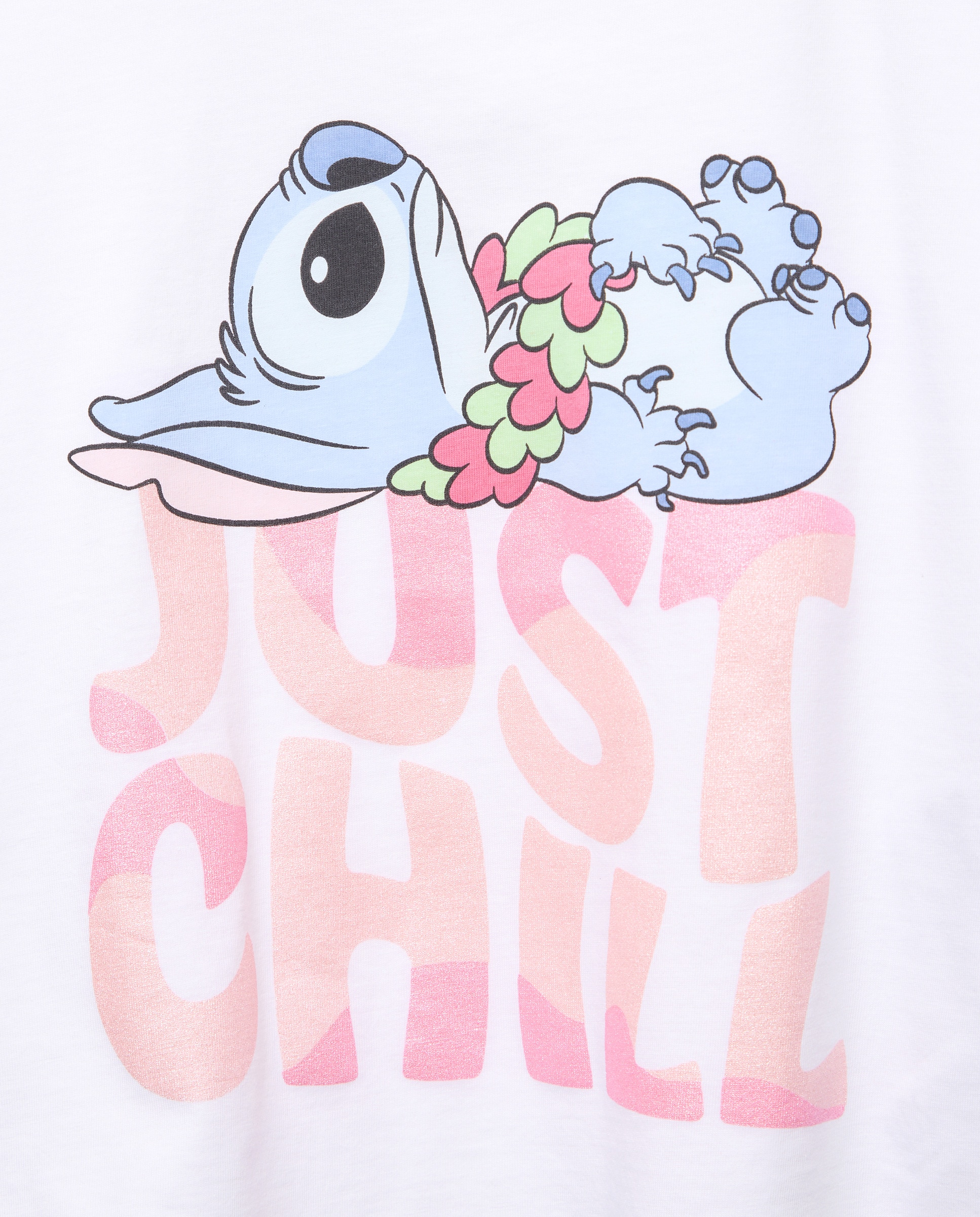 T-shirt de Manga Curta com Estampado Posicional Licença Stitch Branco-2