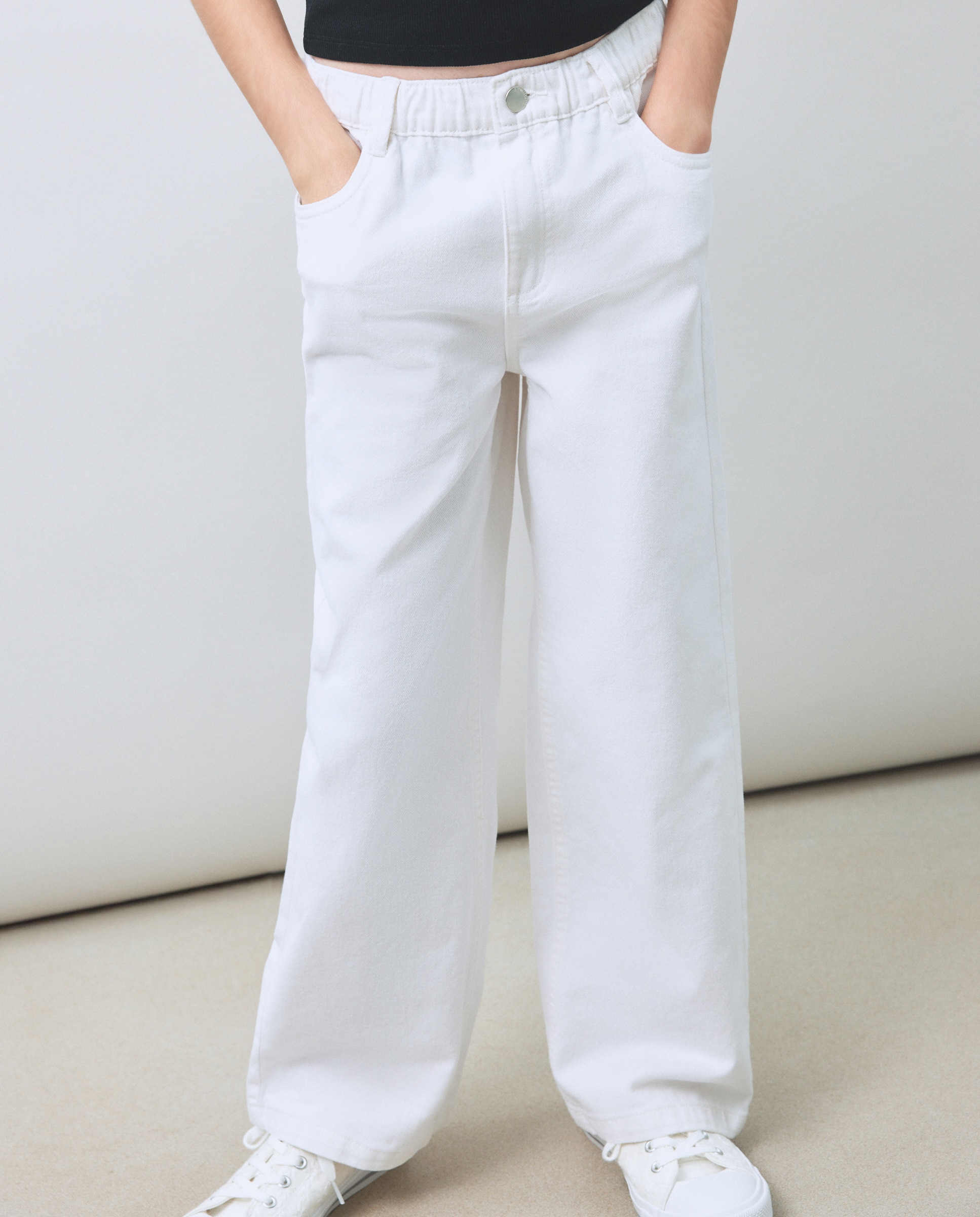 Calças de Sarja Coloridas Wide Leg Kids El Corte Inglés Branco-marfim-4
