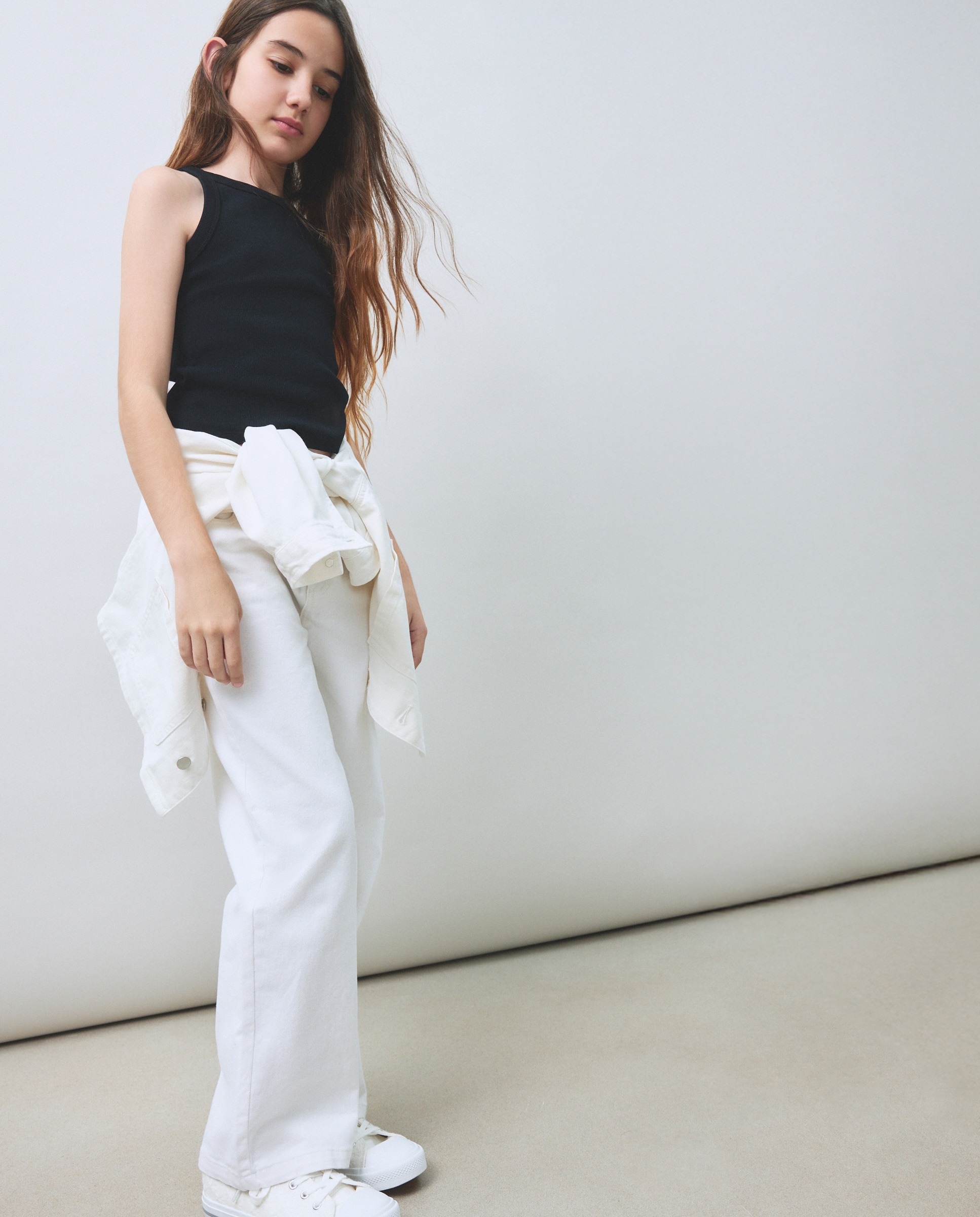 Calças de Sarja Coloridas Wide Leg Kids El Corte Inglés Branco-marfim-2