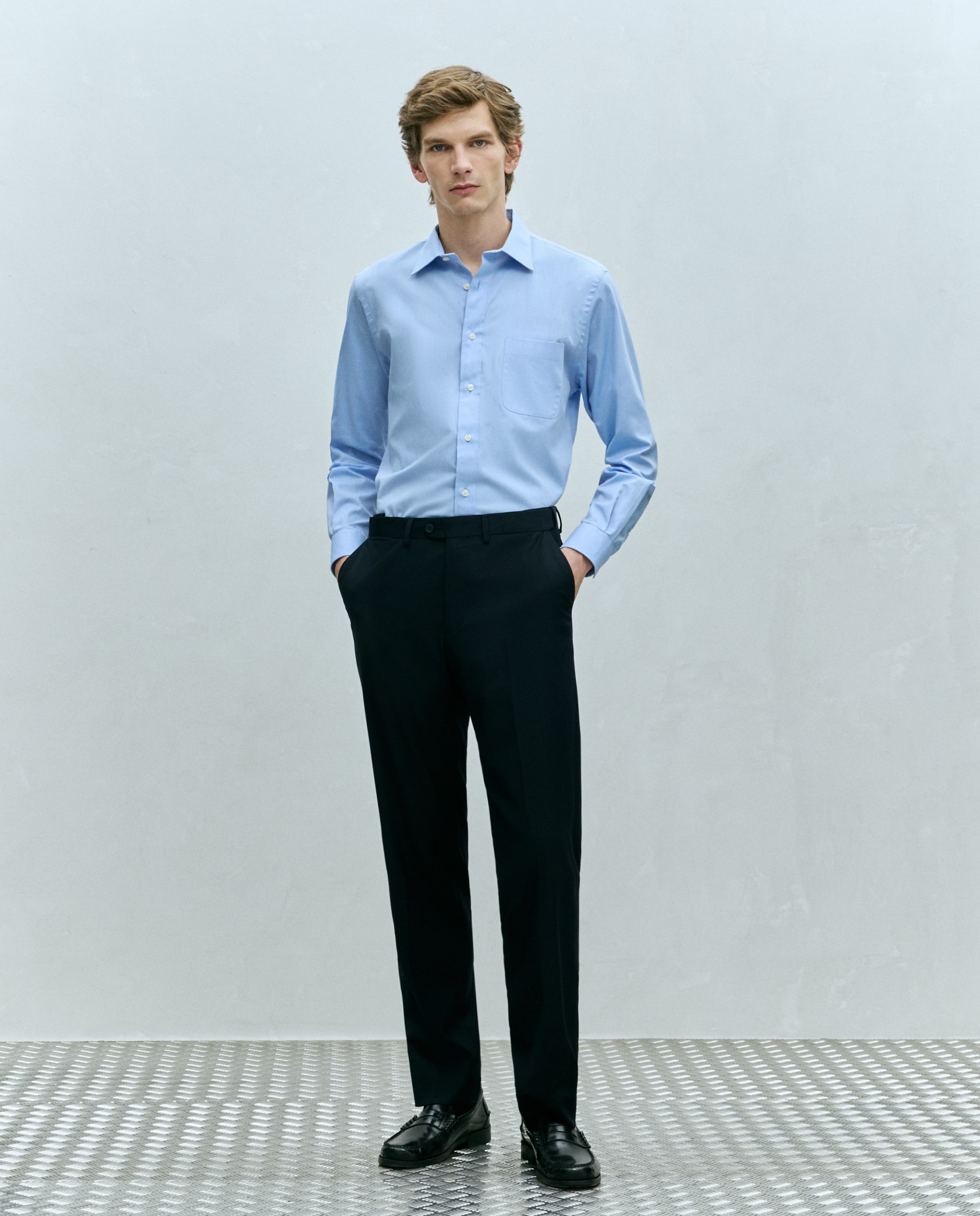 Camisa Classic Fit Clássico Estrutura Padrão Clássico Azul Céu-1