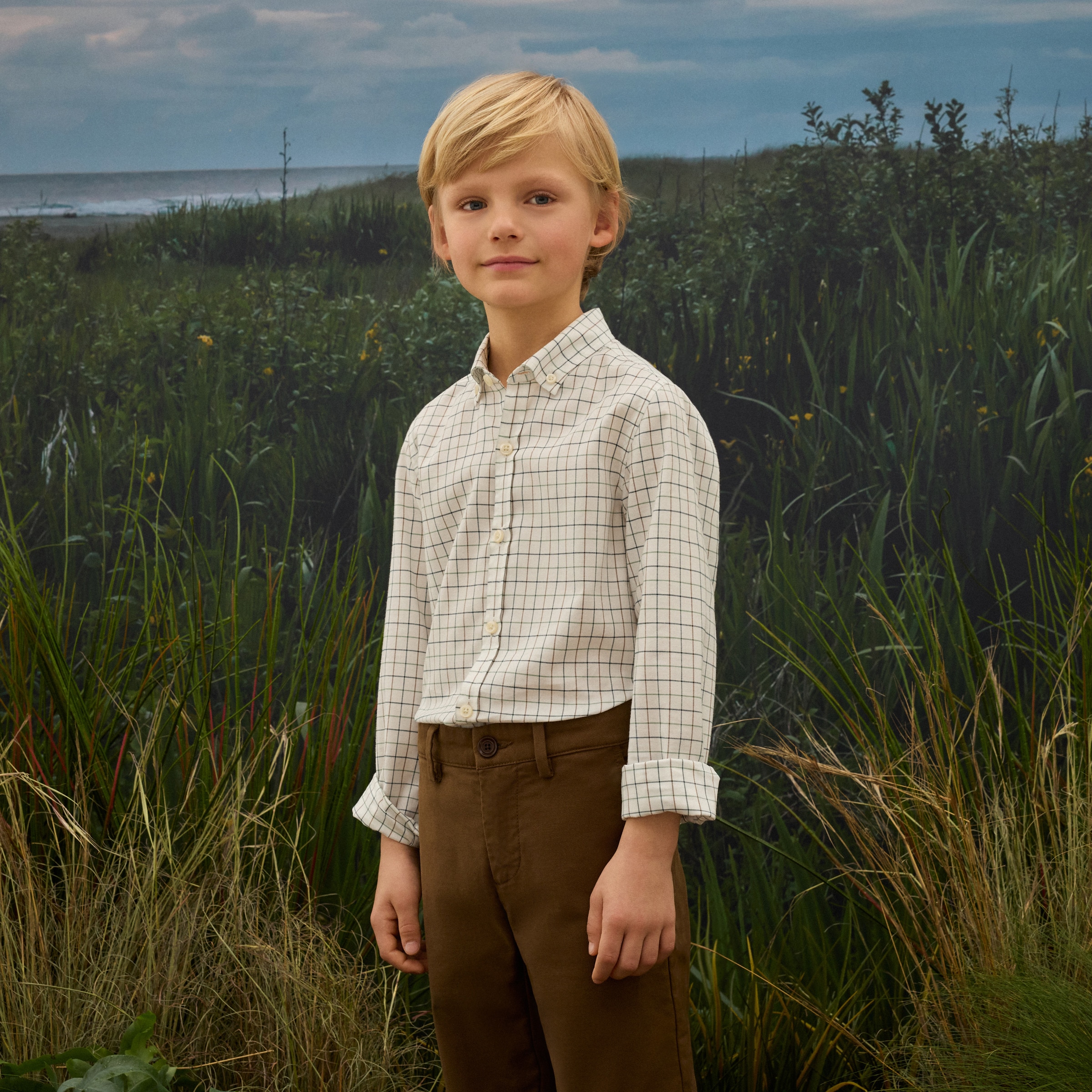 Imagem 0 de Camisa de Menino aos Quadrados Grandes com Fundo Claro