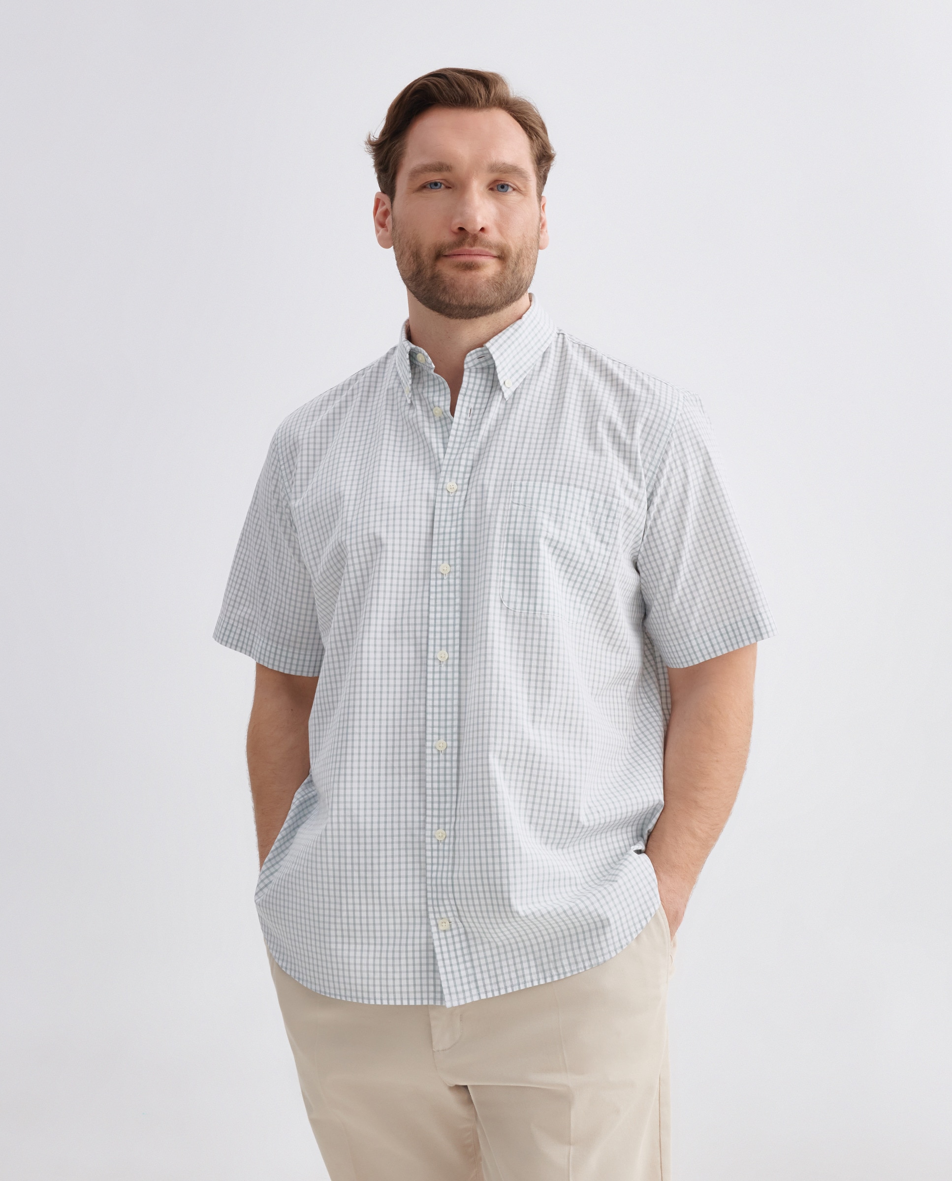 Camisa Casual de Popelina com Manga Curta Tamanhos Grandes Verde-2
