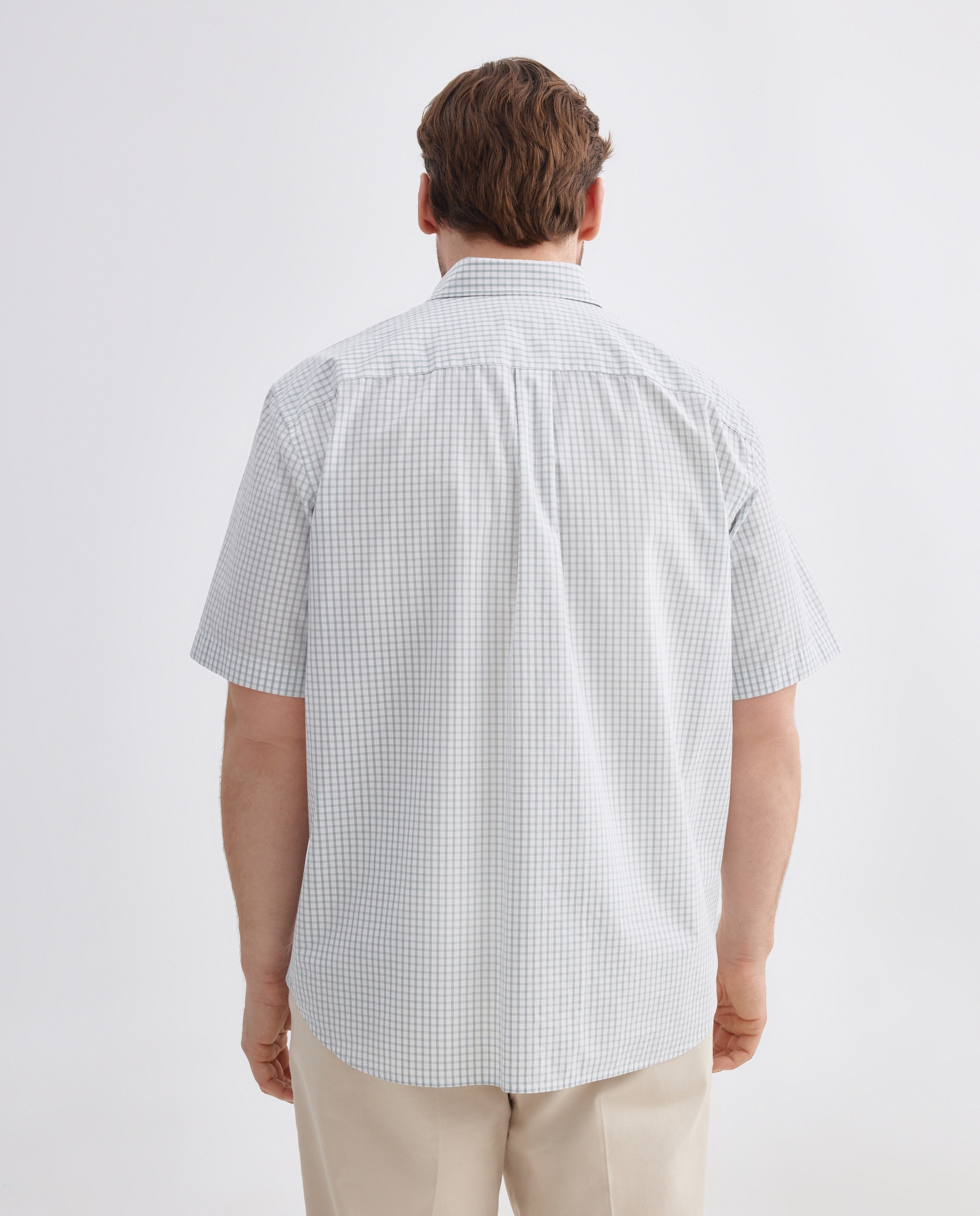 Camisa Casual de Popelina com Manga Curta Tamanhos Grandes Verde-3