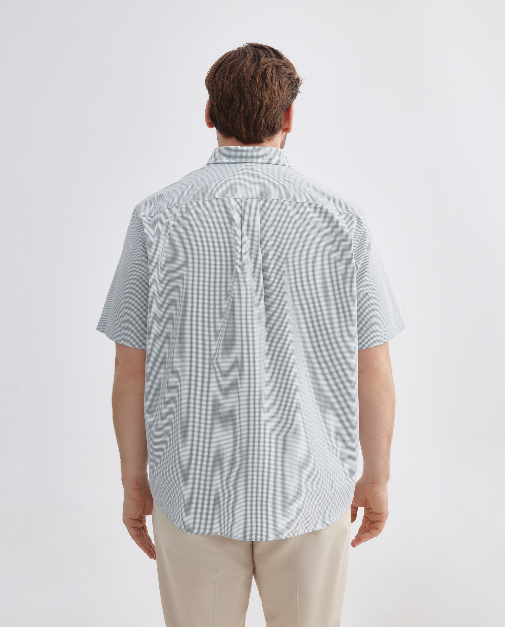 Camisa Casual de Popelina com Manga Curta Tamanhos Grandes Verde-3