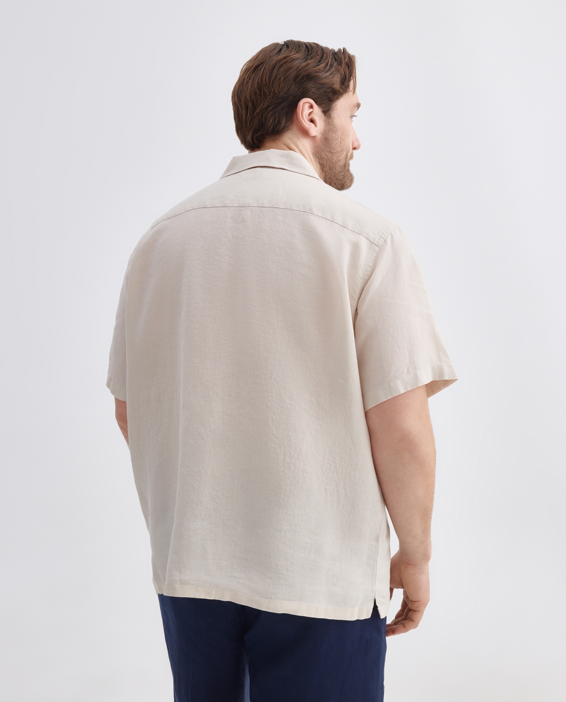 Camisa de Linho com Manga Curta Tamanhos Grandes Azul-3