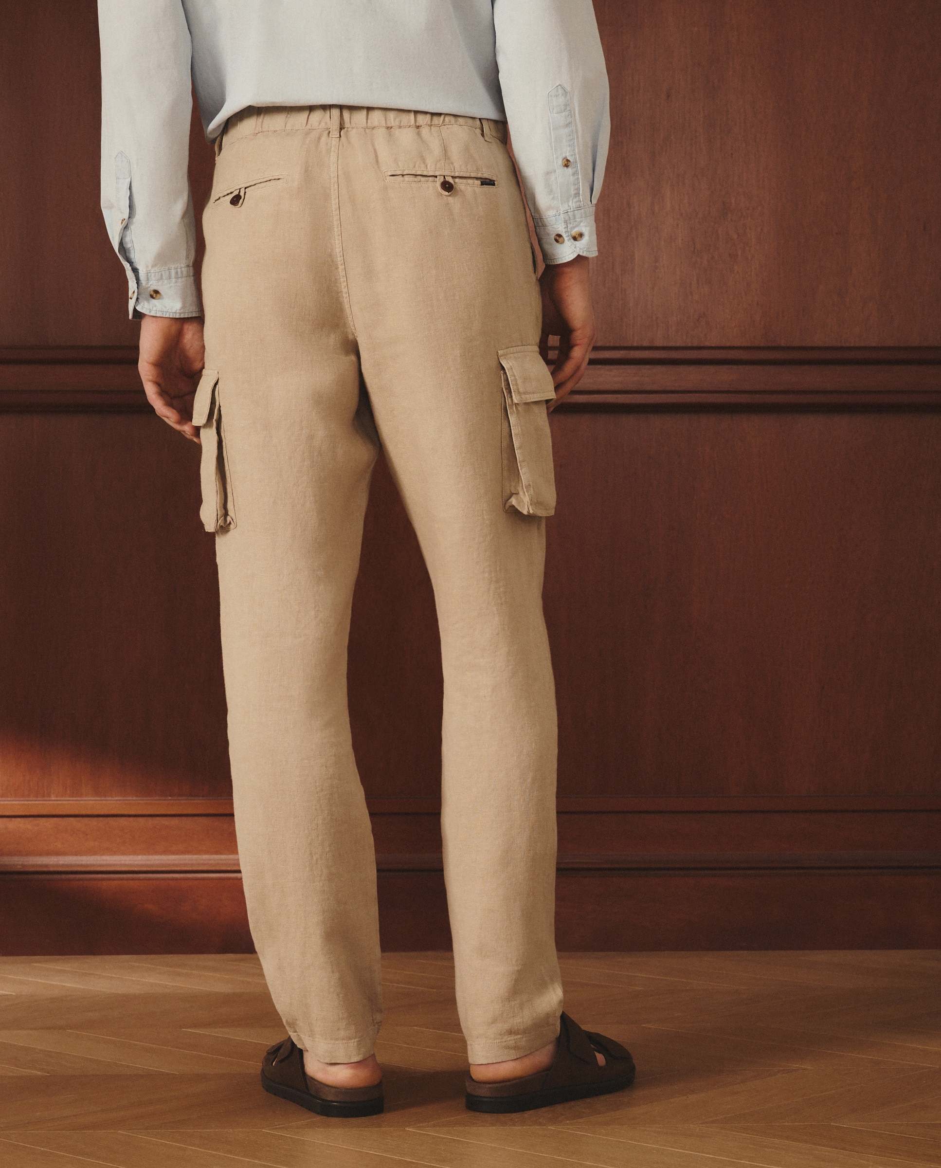 Calças Cargo de Linho Caqui-3