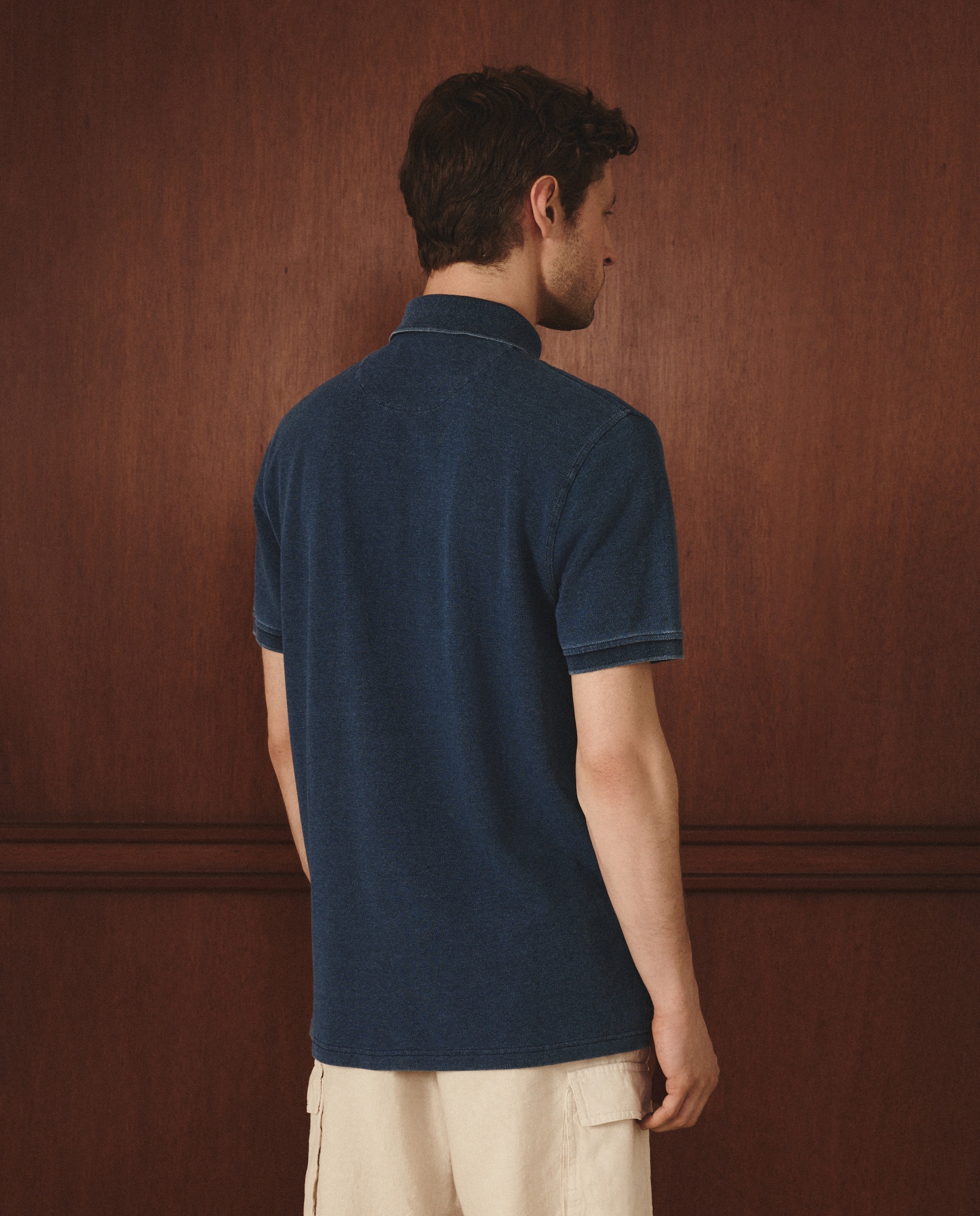 Polo Piqué Tingido com Manga Curta Azul-índigo-3