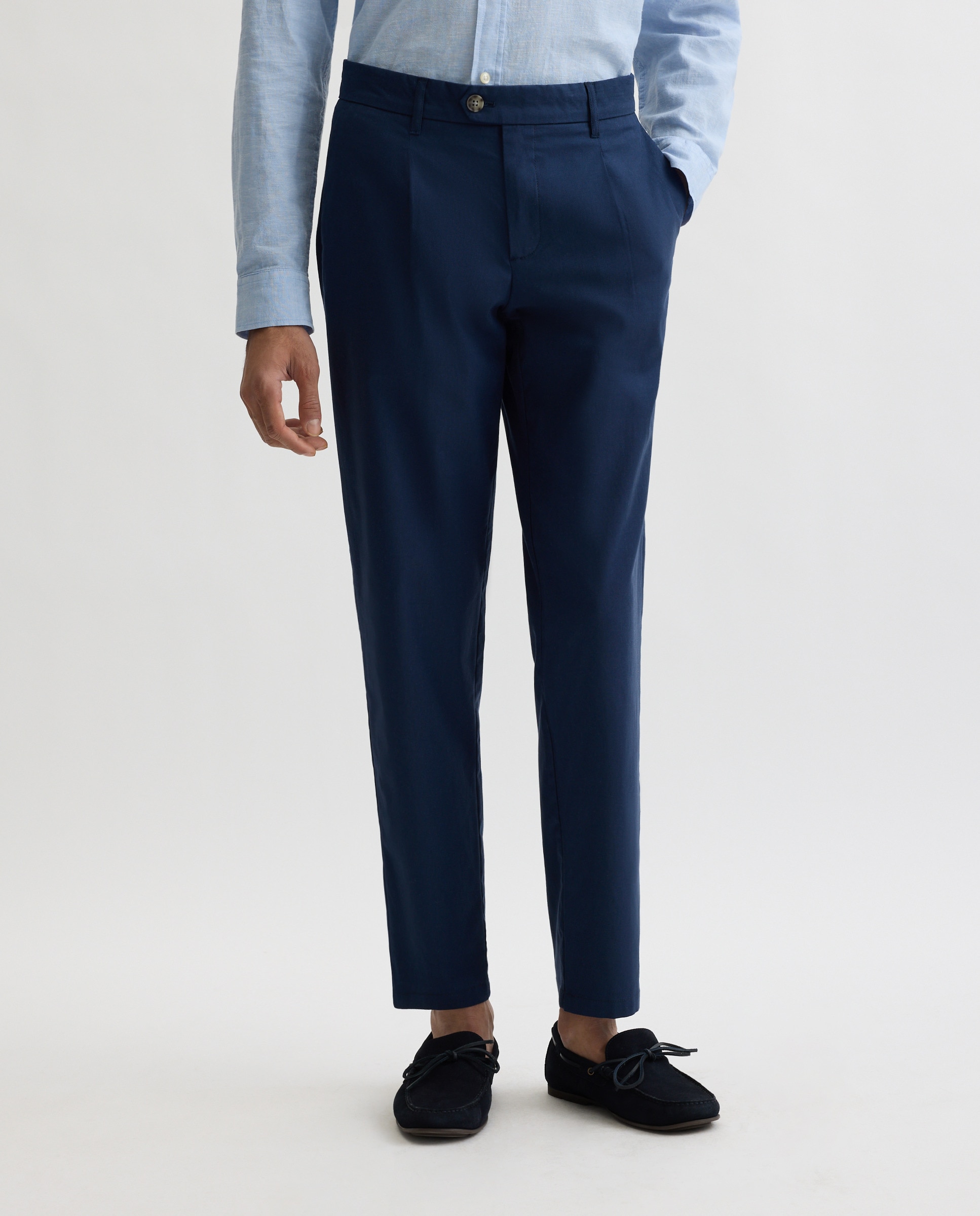 Calças Chino com Pinça Azul-marinho-2