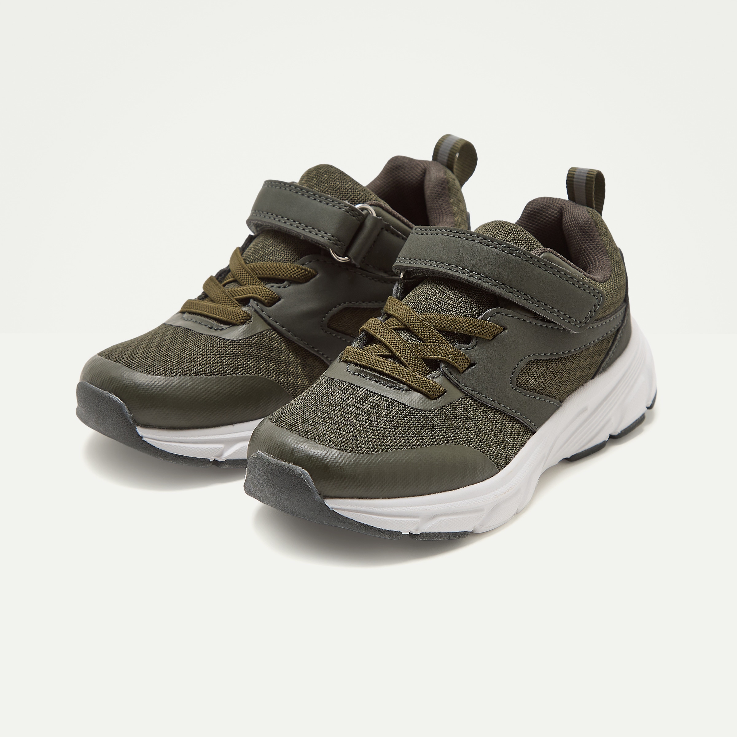 Zapatilla deportiva con velcro y cordones de niño Kaki-6