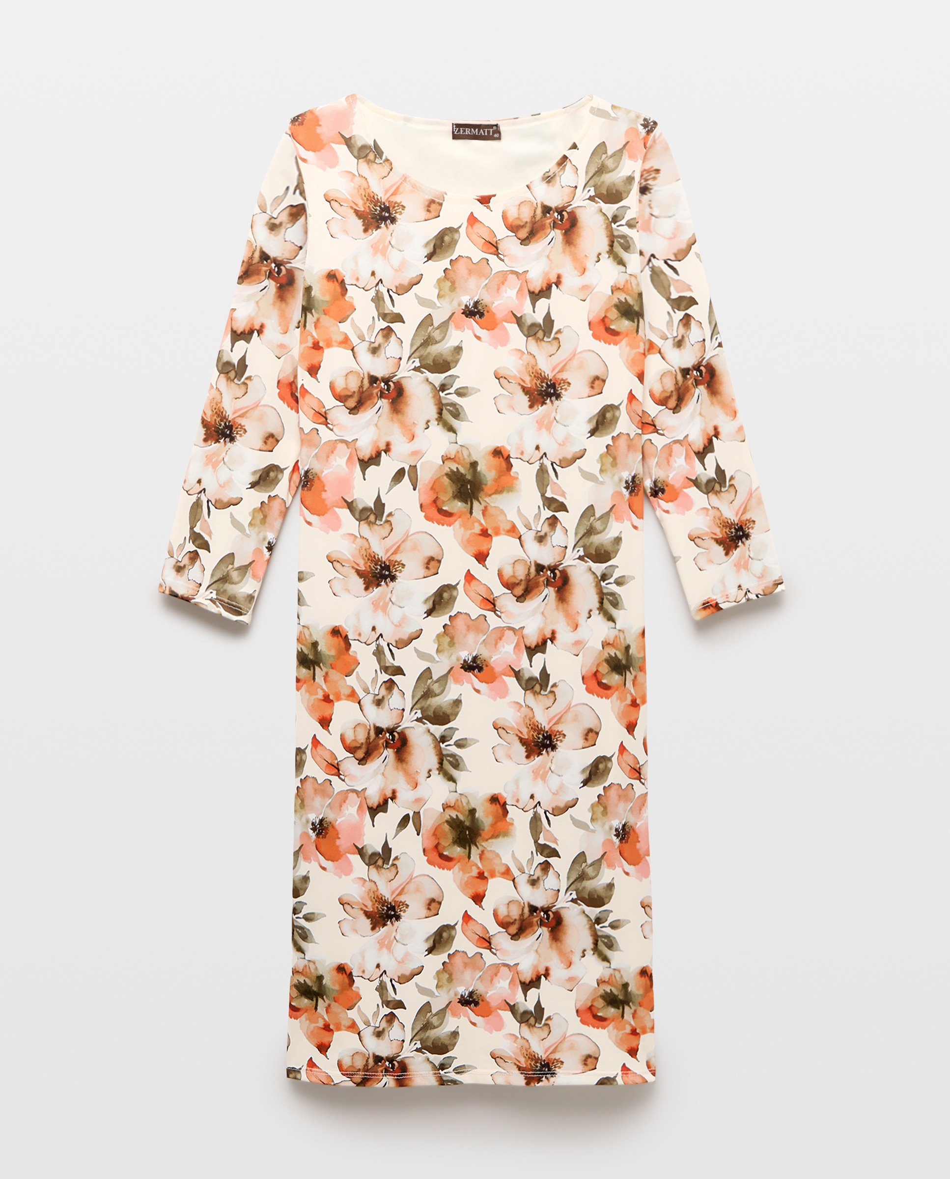 Vestido estampado com manga 3/4 Laranja-4